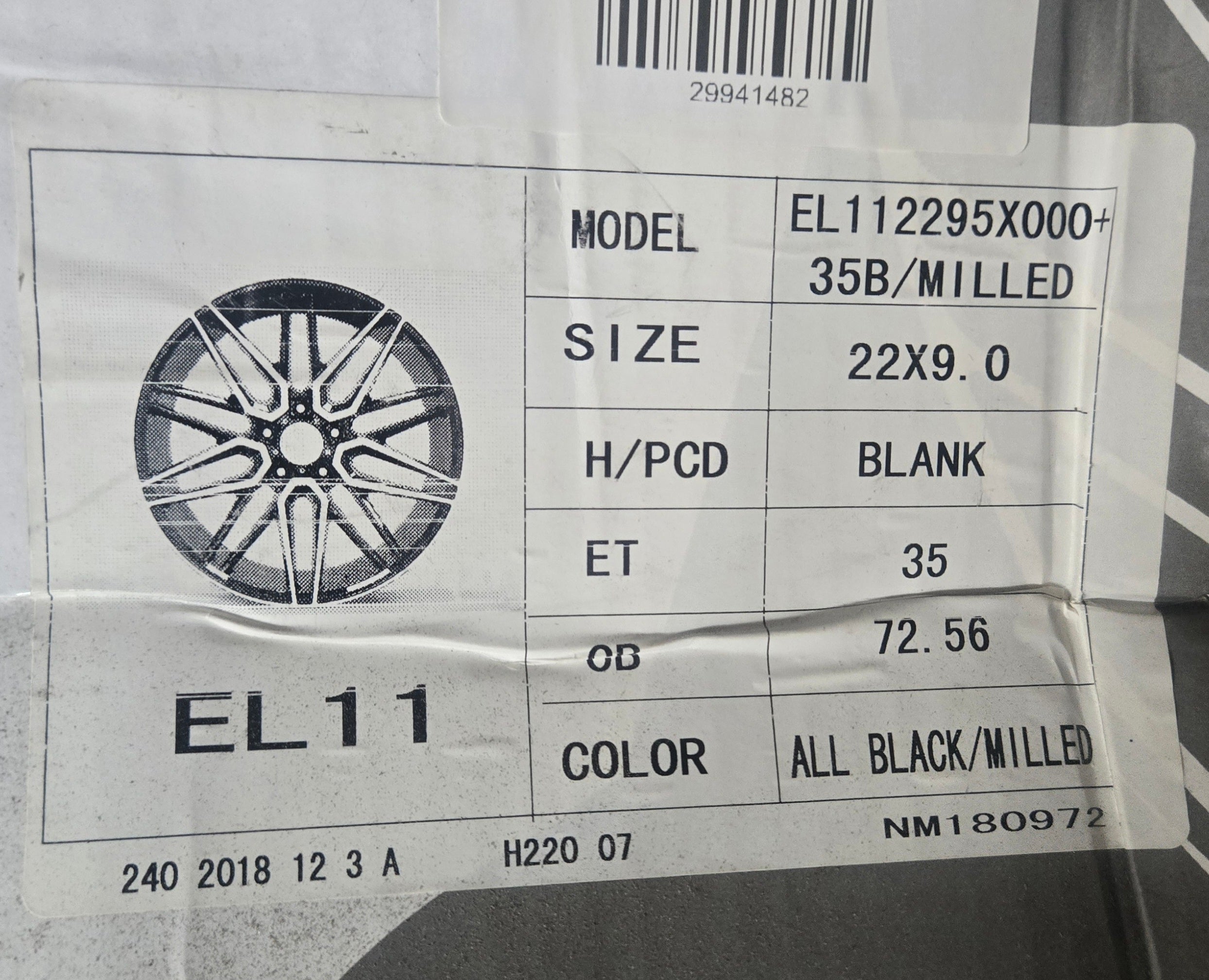 ELEMENT EL11 22X9.0 BLANK BLACK MILLED CB72.56 ET35