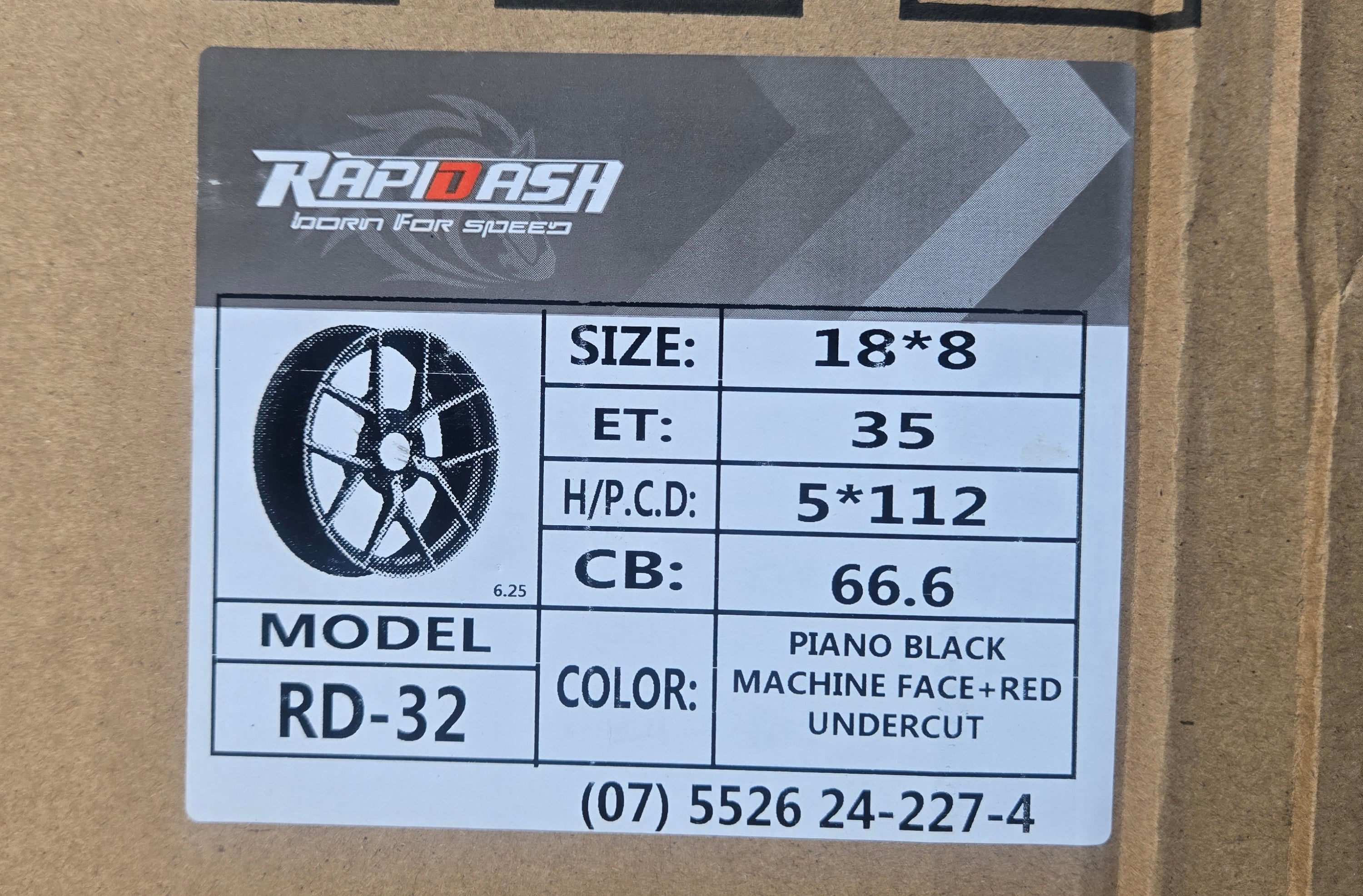 RD32 18X8.0 5X112 PIANO BLACK MACHINED FACE RED UC CB66.6 ET35