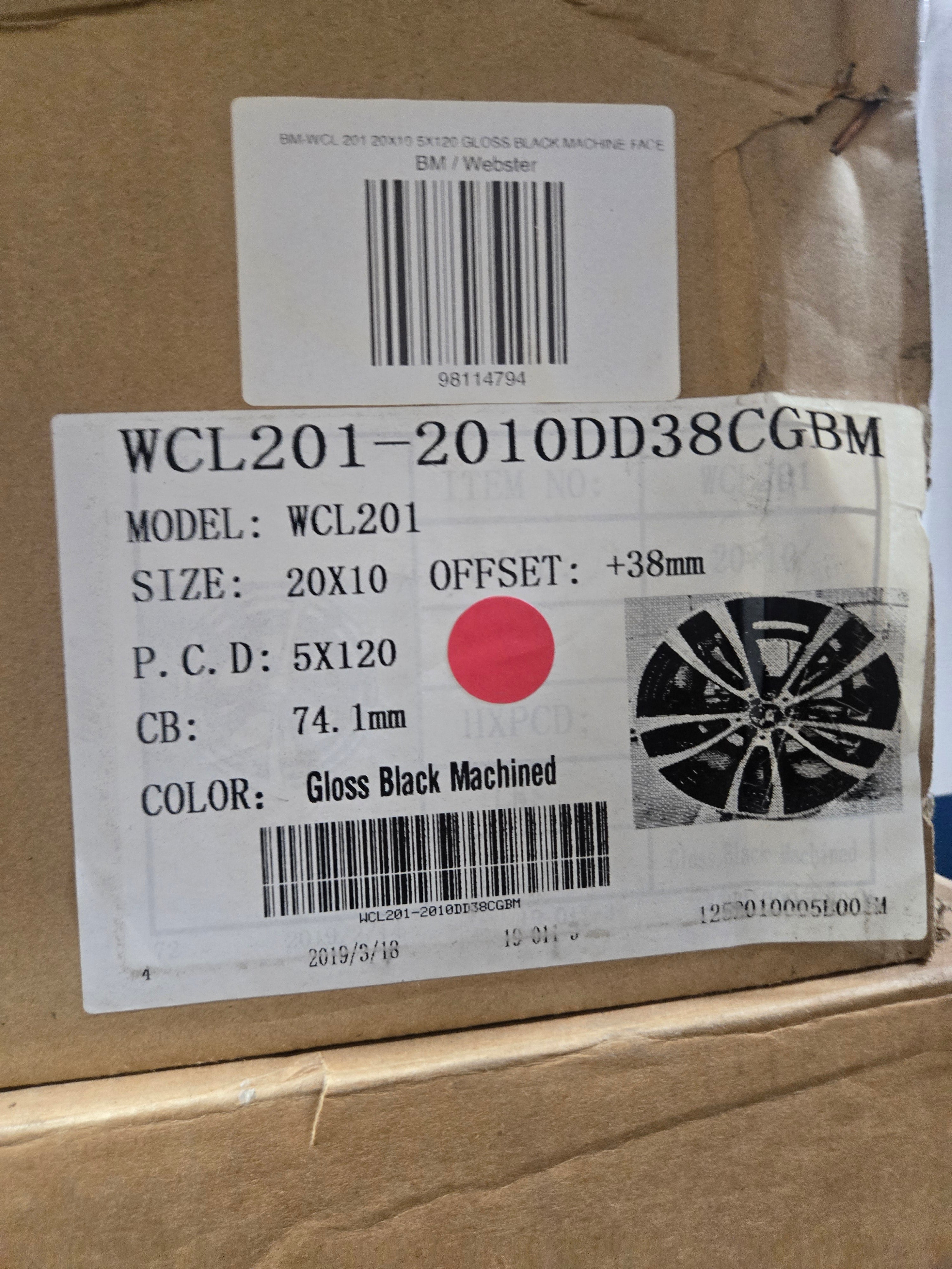 WCL201 20X10.0 5X120 BLACK MACHINED FACE CB74.1 ET38