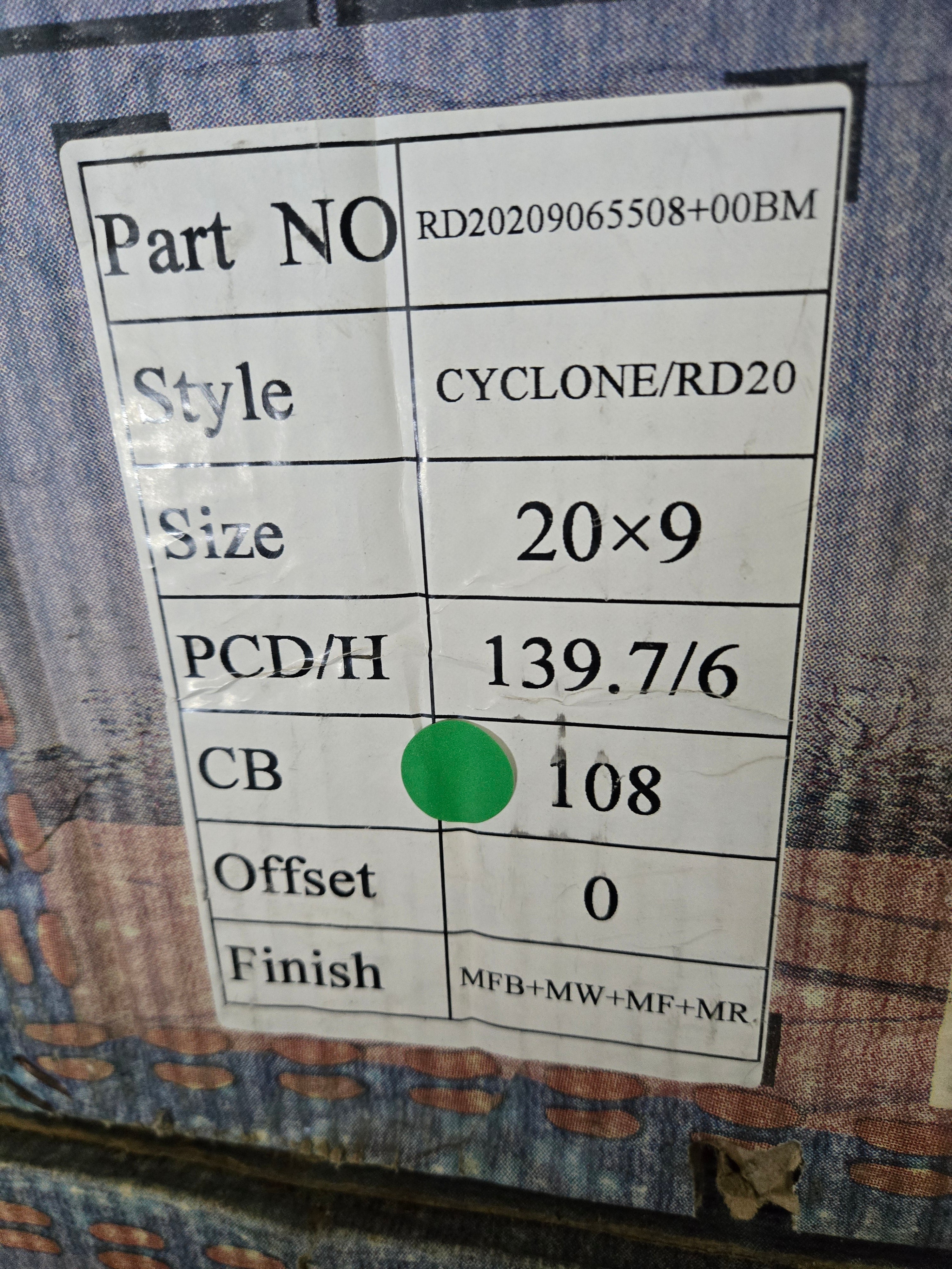 CYCLONE RD20 20X9.0 6X139.7 CB108 ET-0