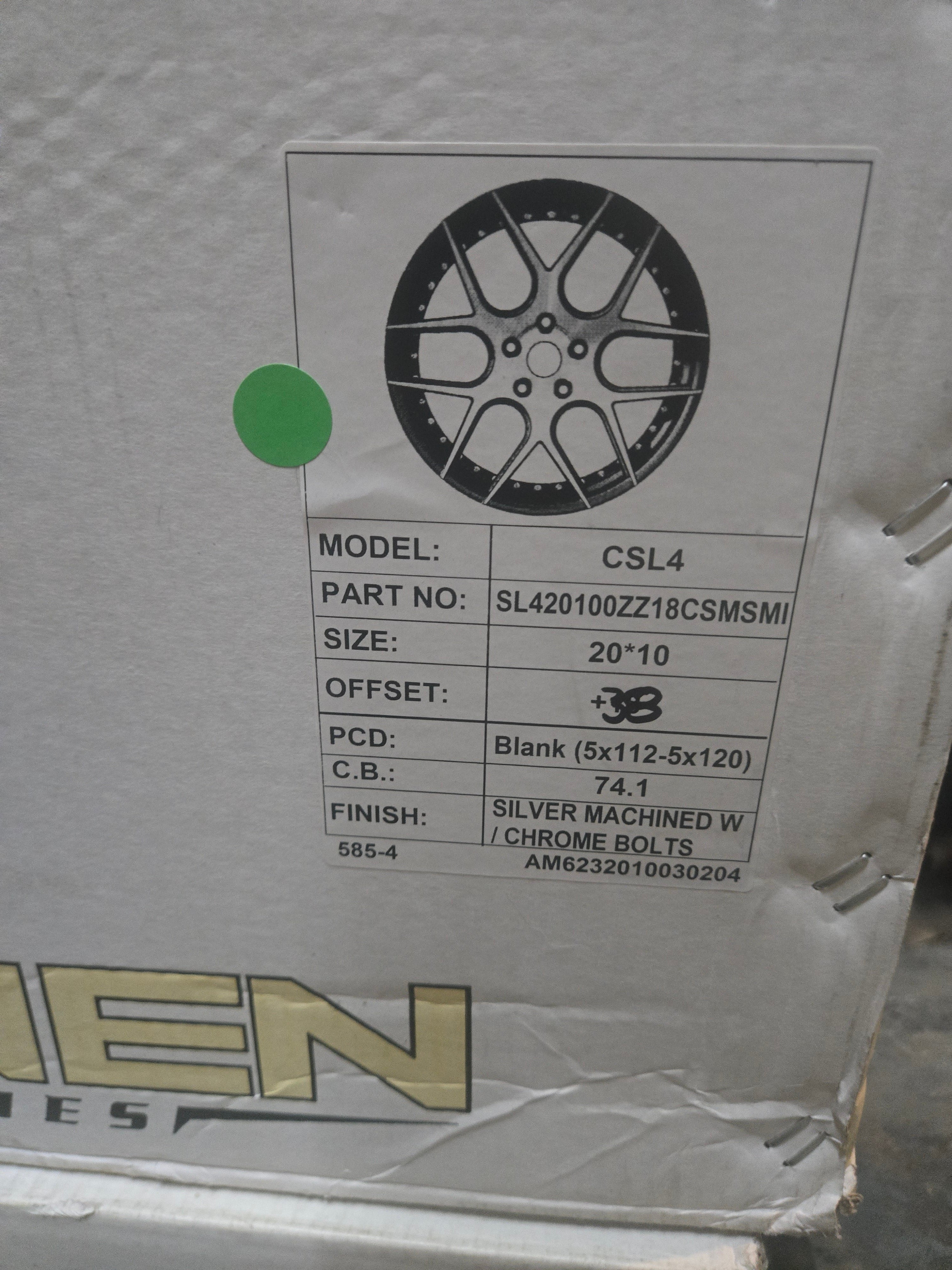 RENNEN CSL4 20X10.0 BLANK SILVER MACHINED FACE CHOME BOLT CB74.1 ET38