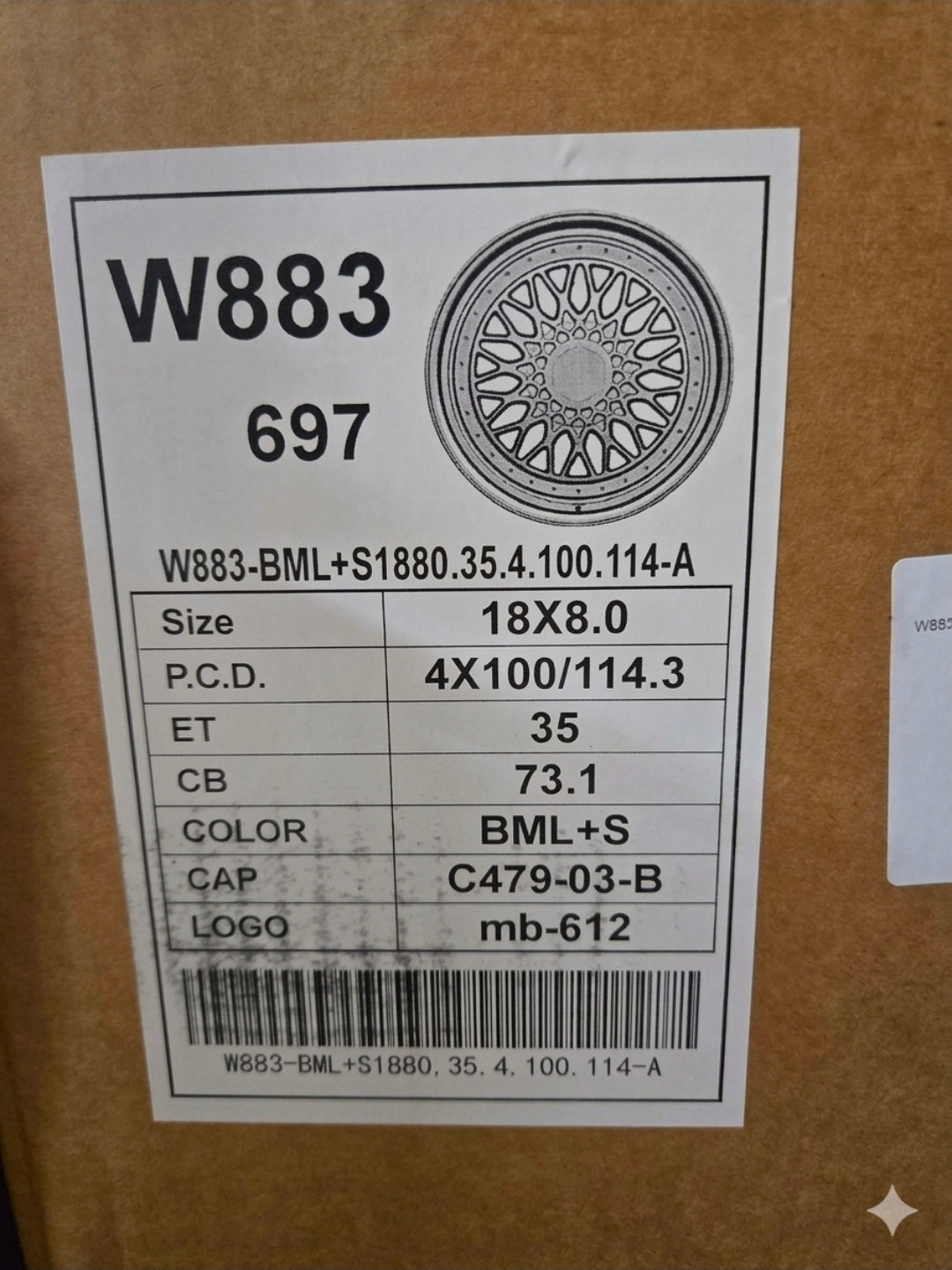 W883 18X8.0 4X100 4X114.3 BLACK MACHINED FACE CB73.1 ET35