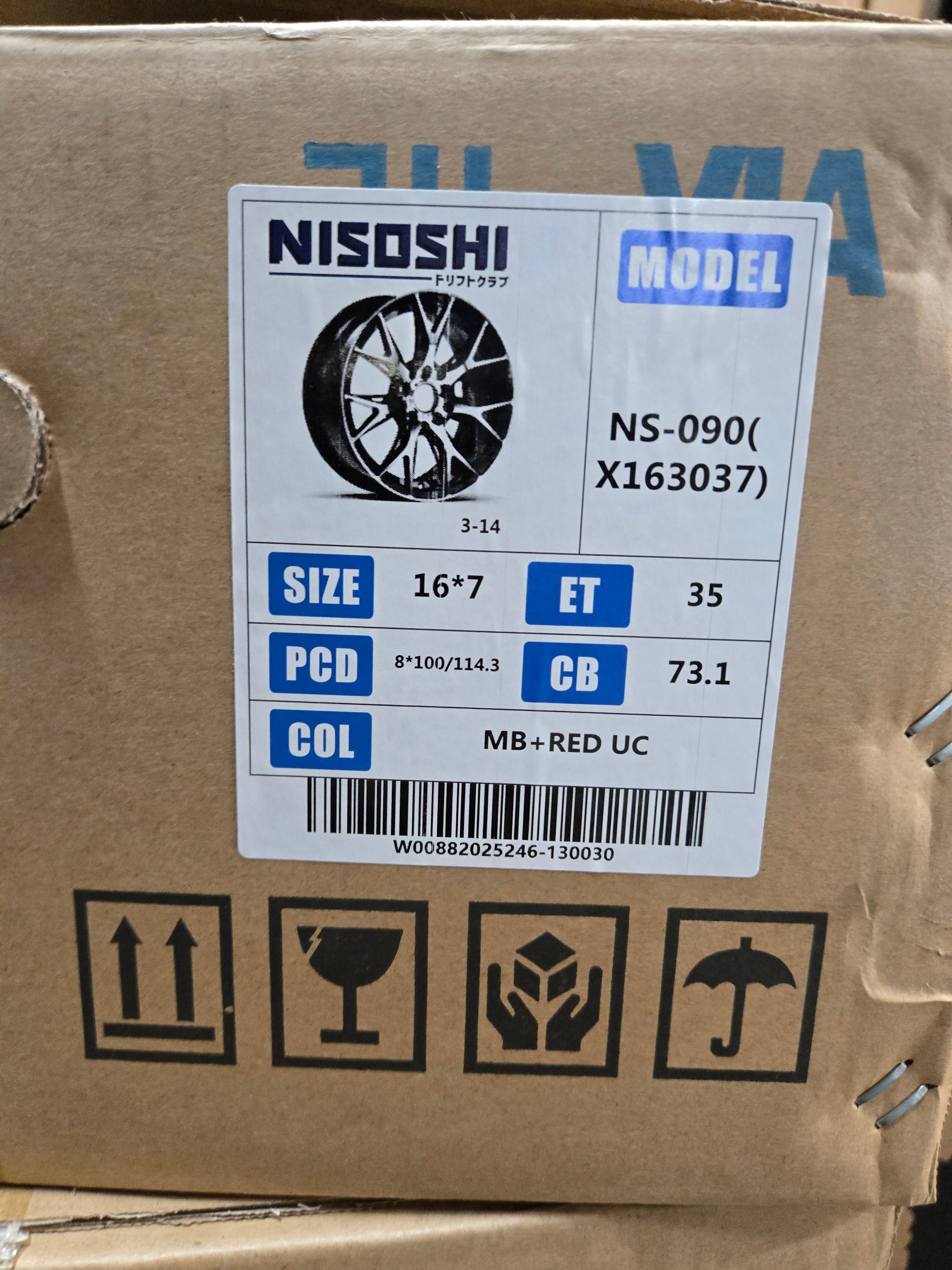 NISOSHI NS-0090 16X7.0 4X100 4X114.3 BLACK MACHINED FACE RED UNDERCUT CB73.1 ET35