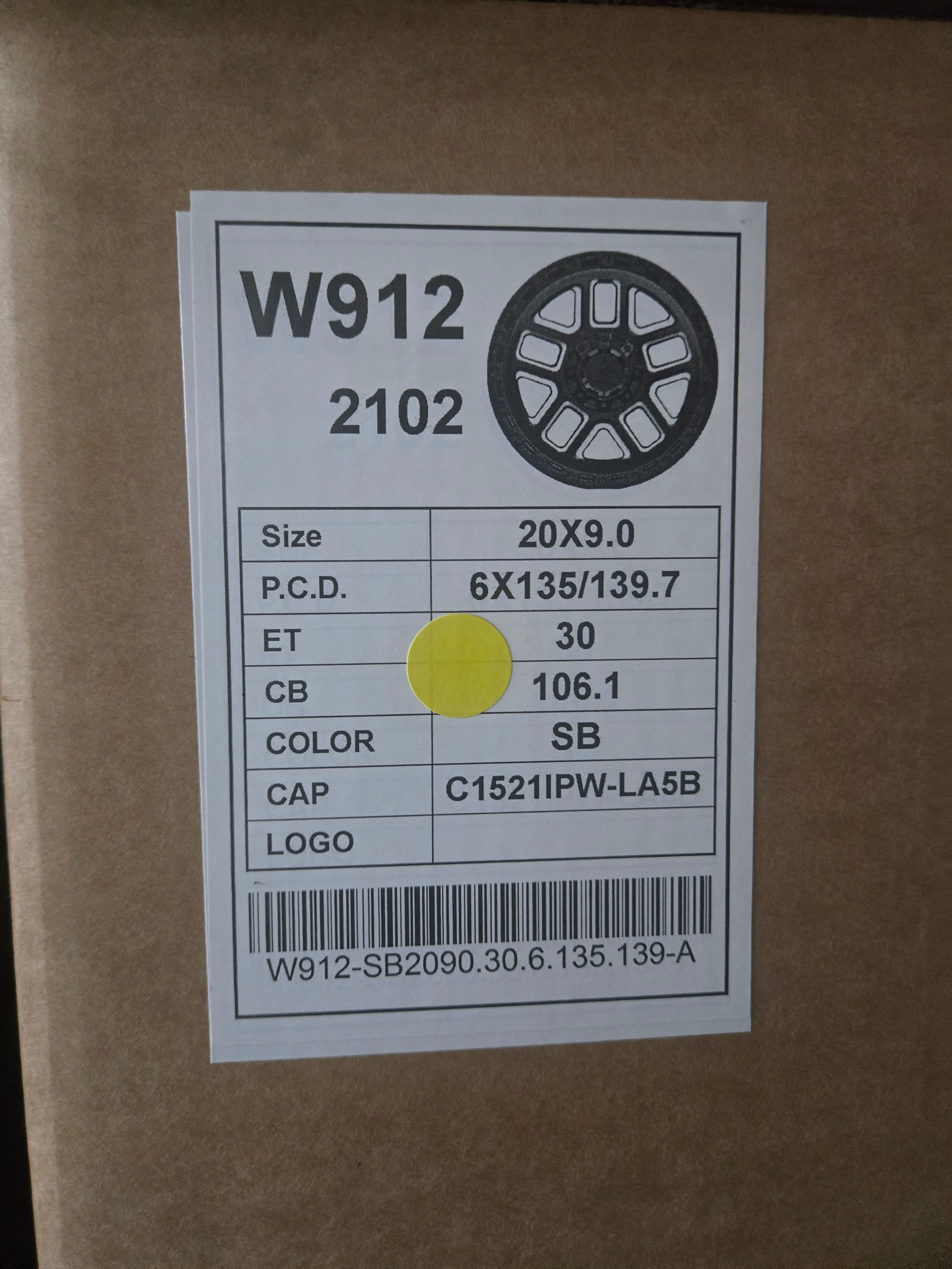W912 20X9.0 6X139.7 6X135 SATINT BLACK CB106.1 ET30