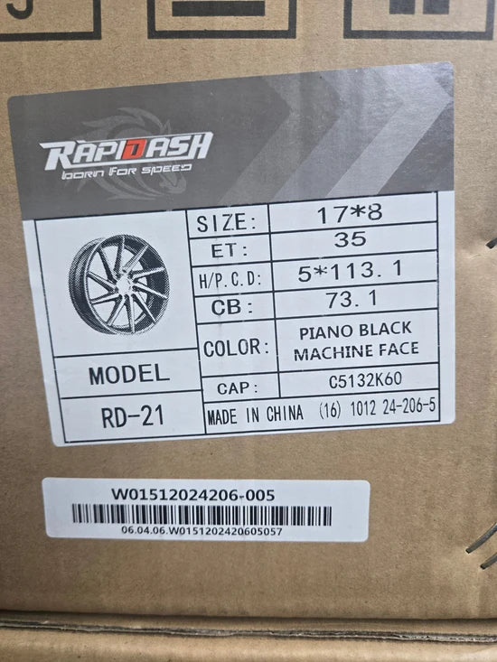 RAPIDASH-RD21 17x8.0 5x112 / 5x114.3 GLOSS BLACK MACHINED FACE