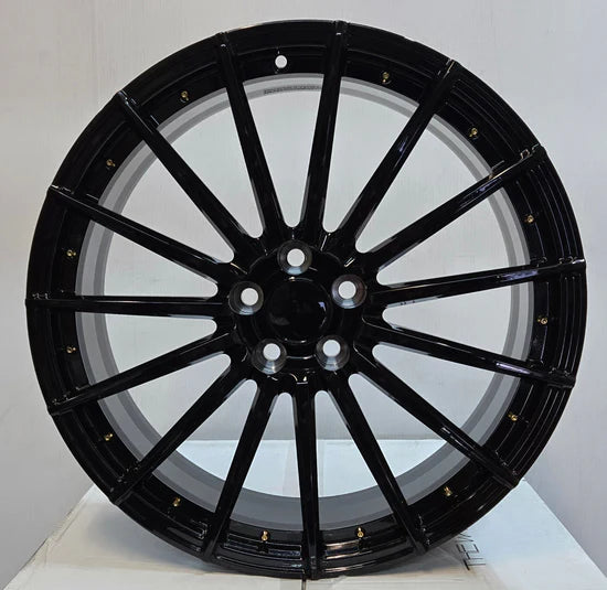 YC7969 21X8.0 5X114.3 GLOSS BLACK W GOLD RIVERT CB73.1 ET32