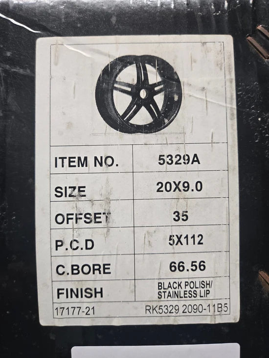 5329A 20X9.5 5X112 BLACK POLISH STAINLESS LIP CB66.1 ET35