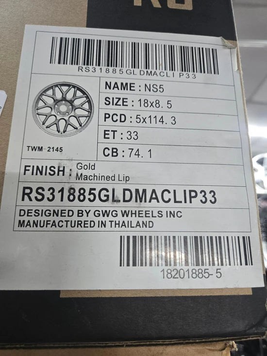 GWG RS3 18X8.5 5X114.3 GOLD MACHINED LIP CB73.1 ET35