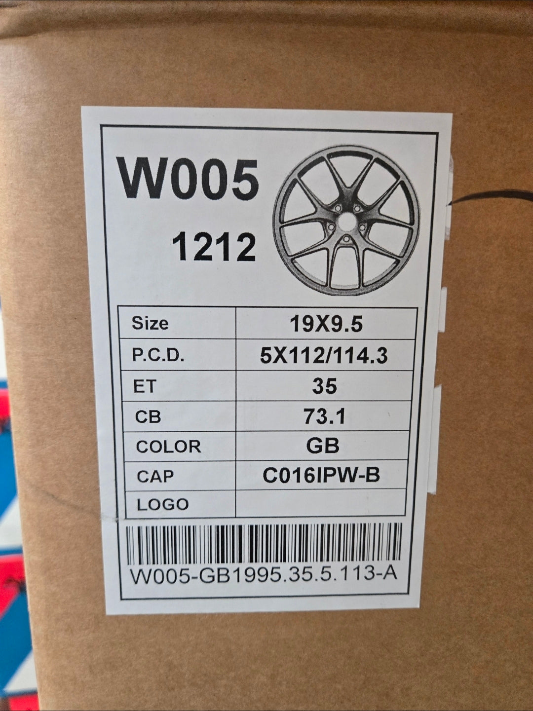 W005 19X9.5 5X112 5X114.3 GLOSS BLACK CB73.1 ET35