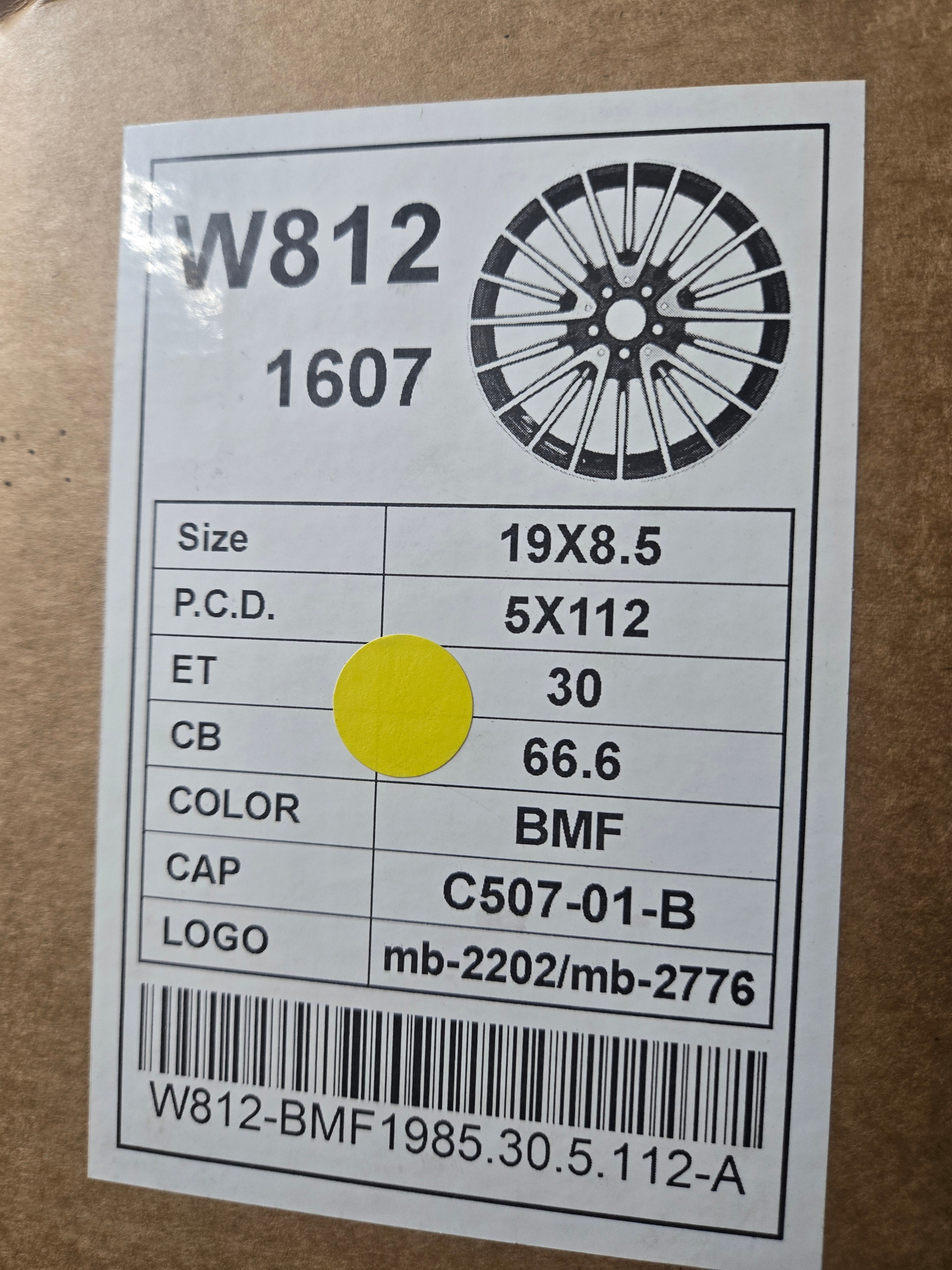W812 19X8.5 5X112 PIANO BLACK MACHINED FACE CB66.6 ET30