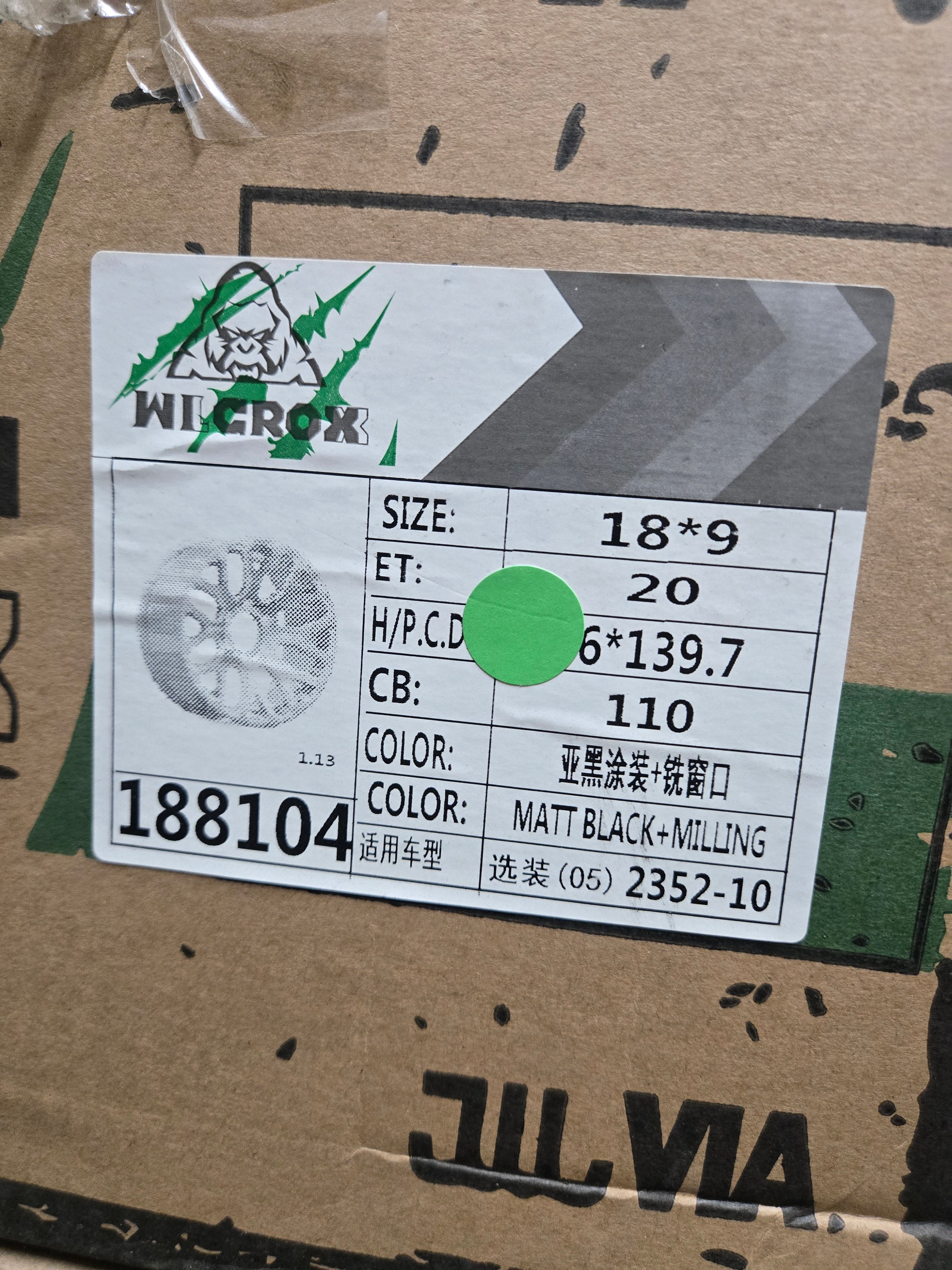 188104 18x9.0 6x139.7 MATT BLACK MILLING CB110 ET-20