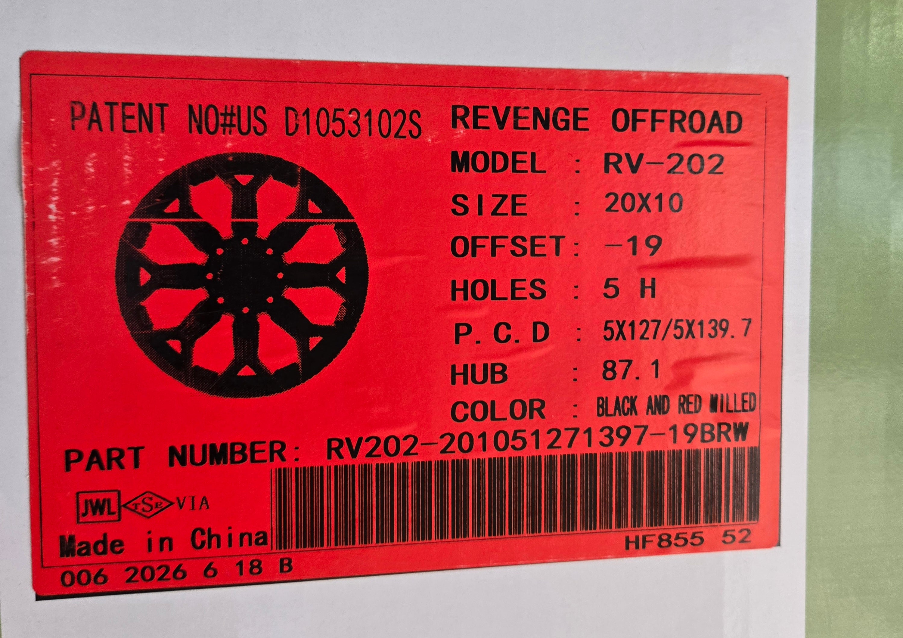 REVENGE RV-202 20X10.0 5X127 5X139.7 BLACK RED MILLED CB87.1 ET19
