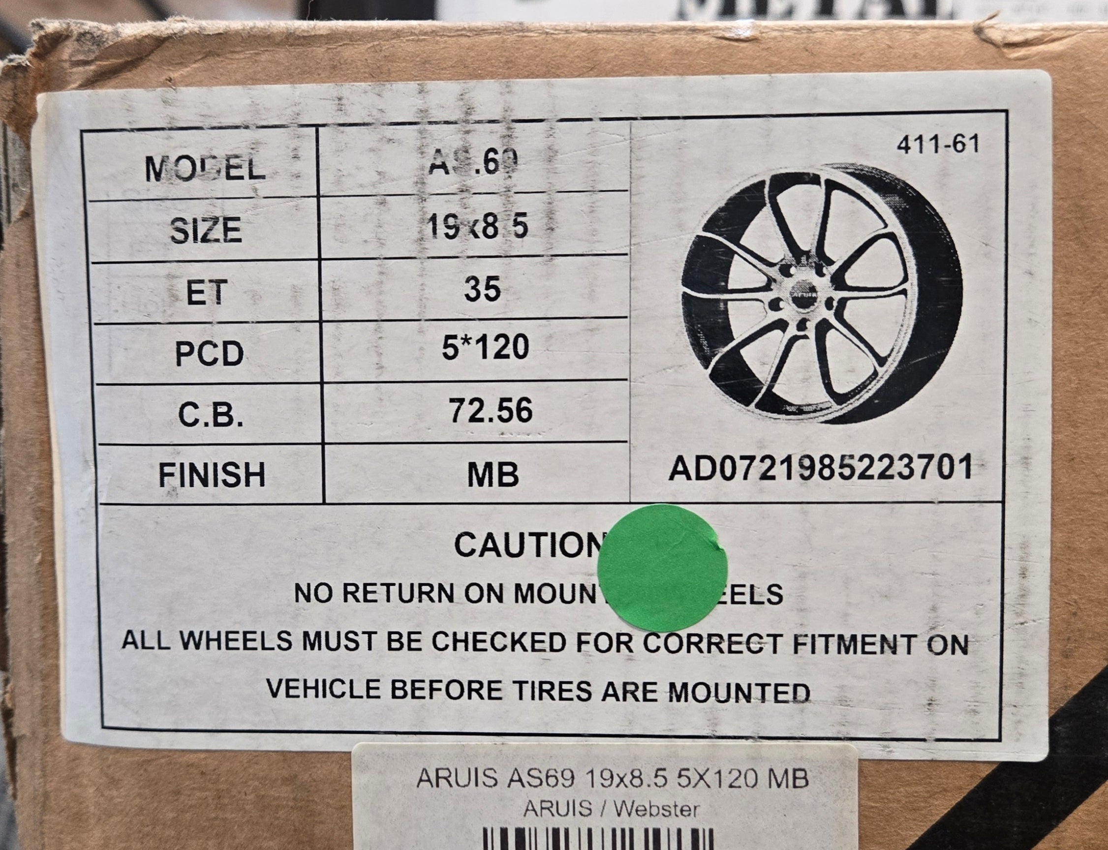 PEGASUS AS.69 19X8.5 5X120 MATTE BLACK CB72.1 ET35