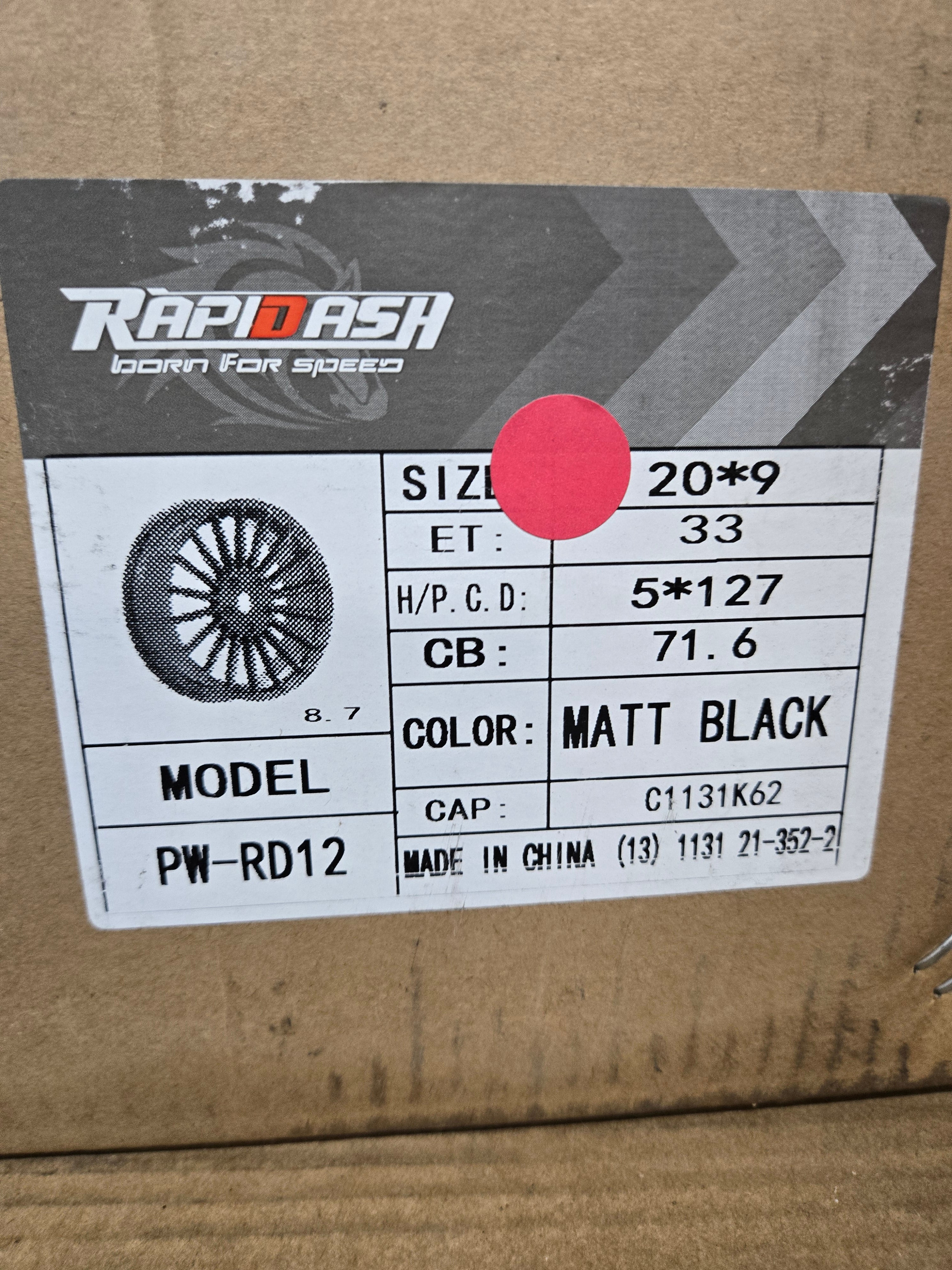 PW-RAPIDASH-RD12 WHEELS 20x9 5X127 MATT BLACK