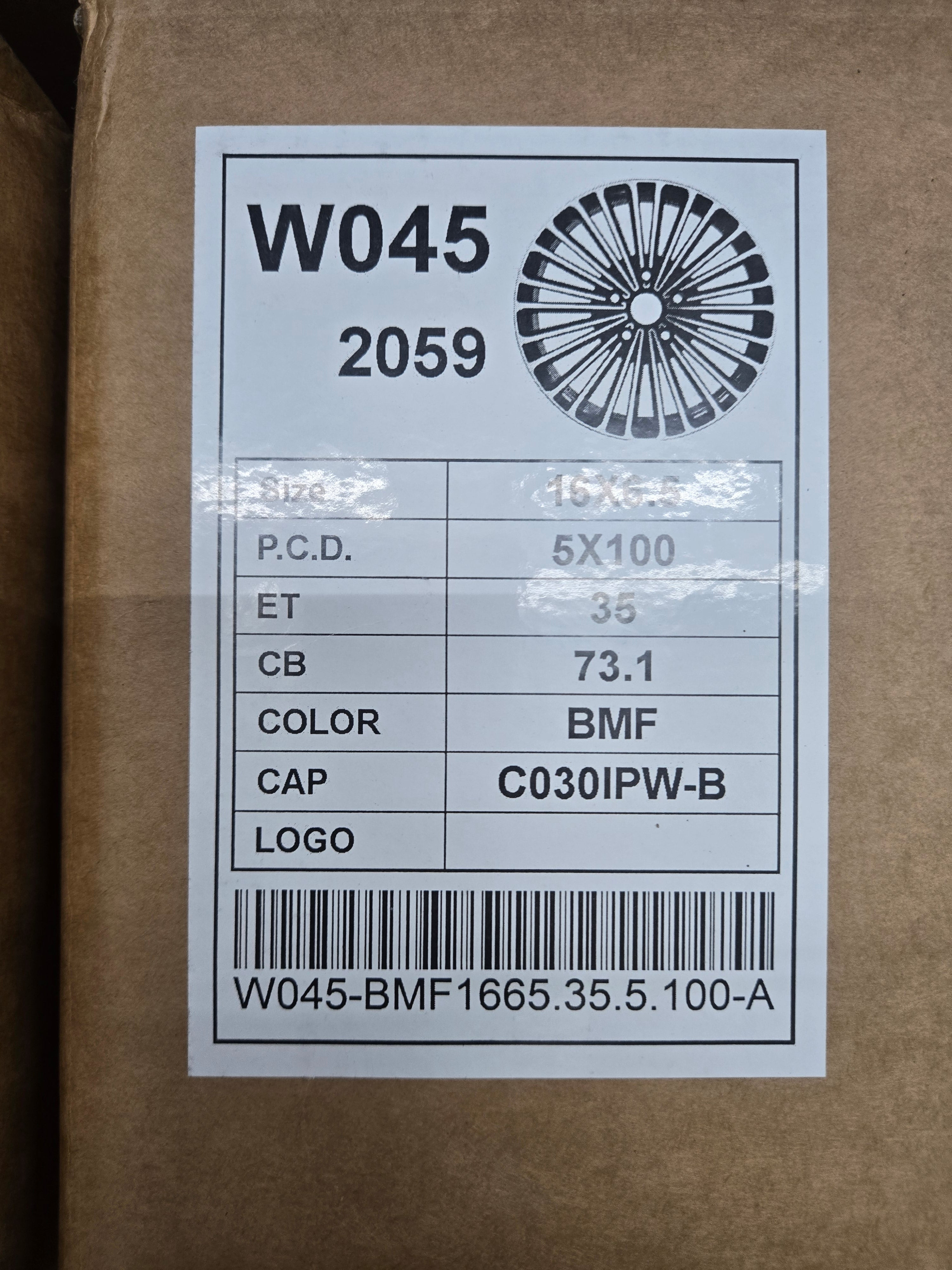W045 16X6.5 5X100 BLACK MACHINED FACE BC66.1 ET35