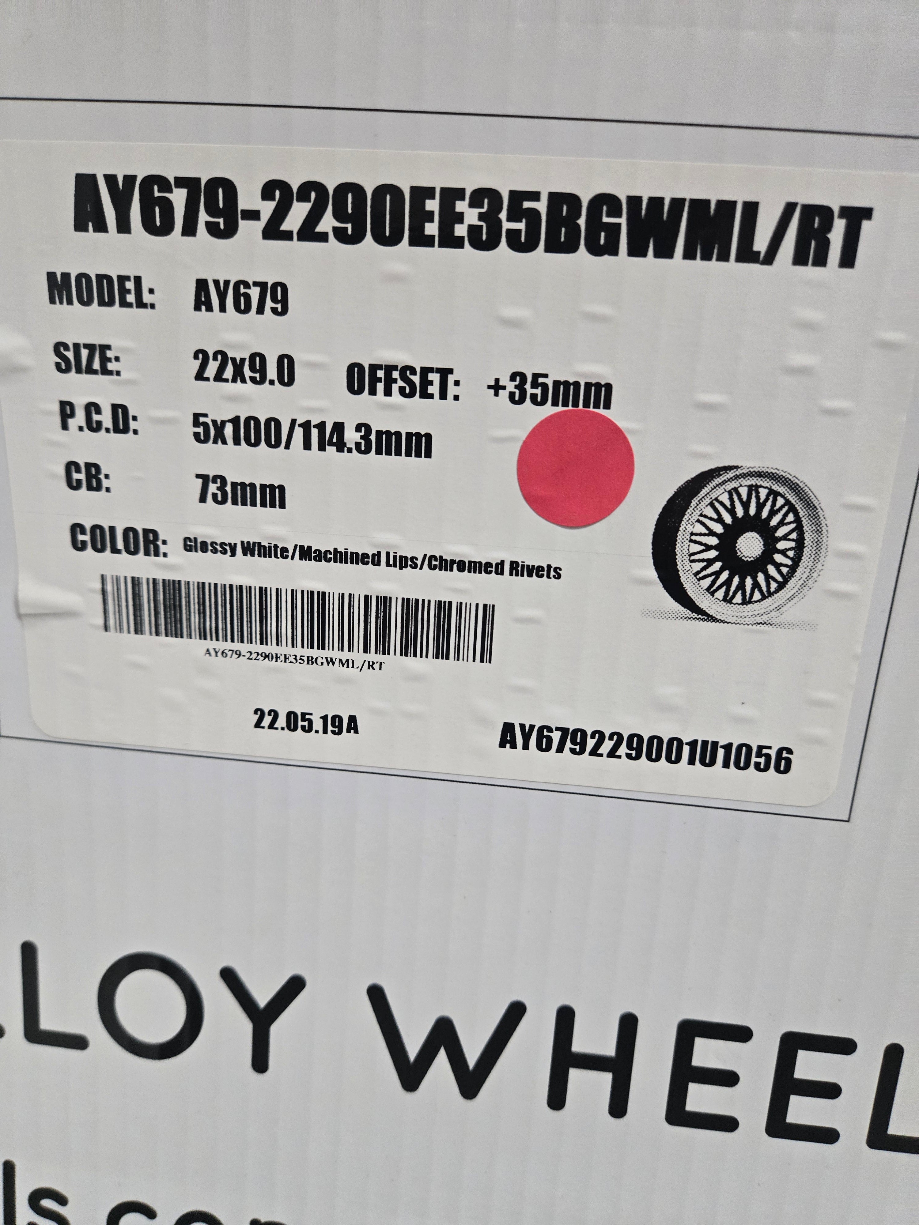 AY679 22X9.0 5X100 5X114.3 WHITE MACHINED LIP CB73.1 ET35
