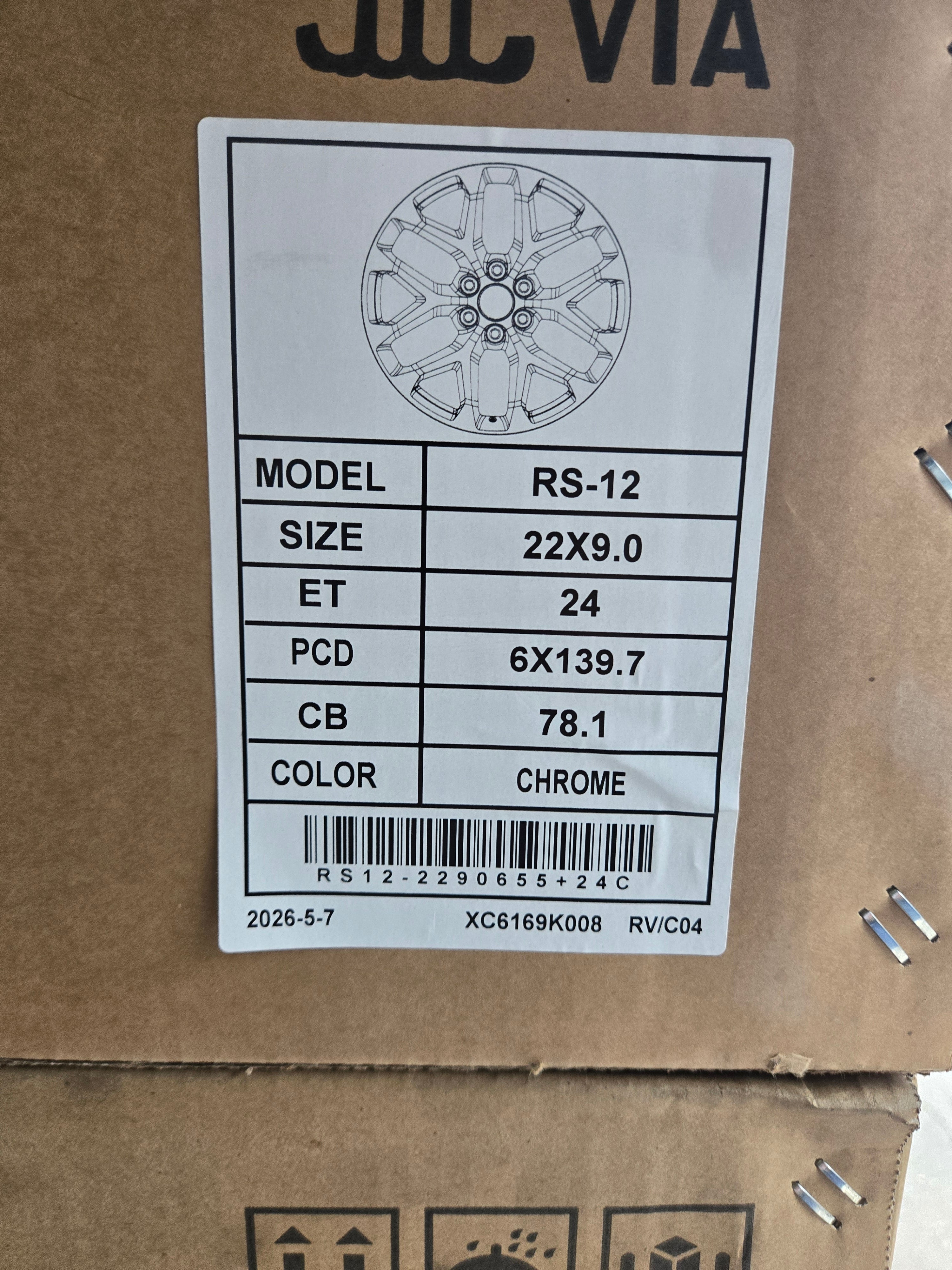 RS12 22X9.0 6X139.7 CHROME CB78.1 ET24
