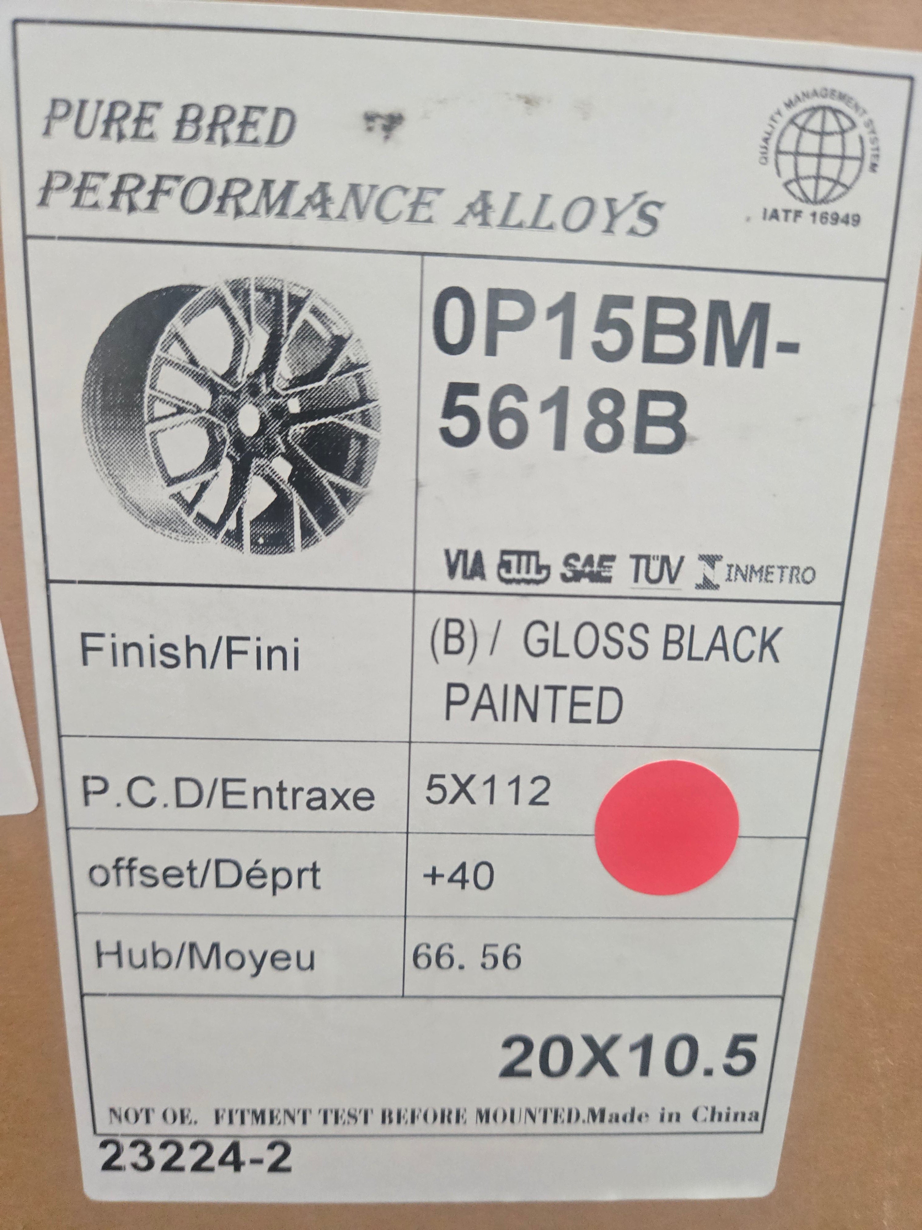5618B OP15BM 20X10.0 5X112 PIANO BLACK CB 66.6 ET40