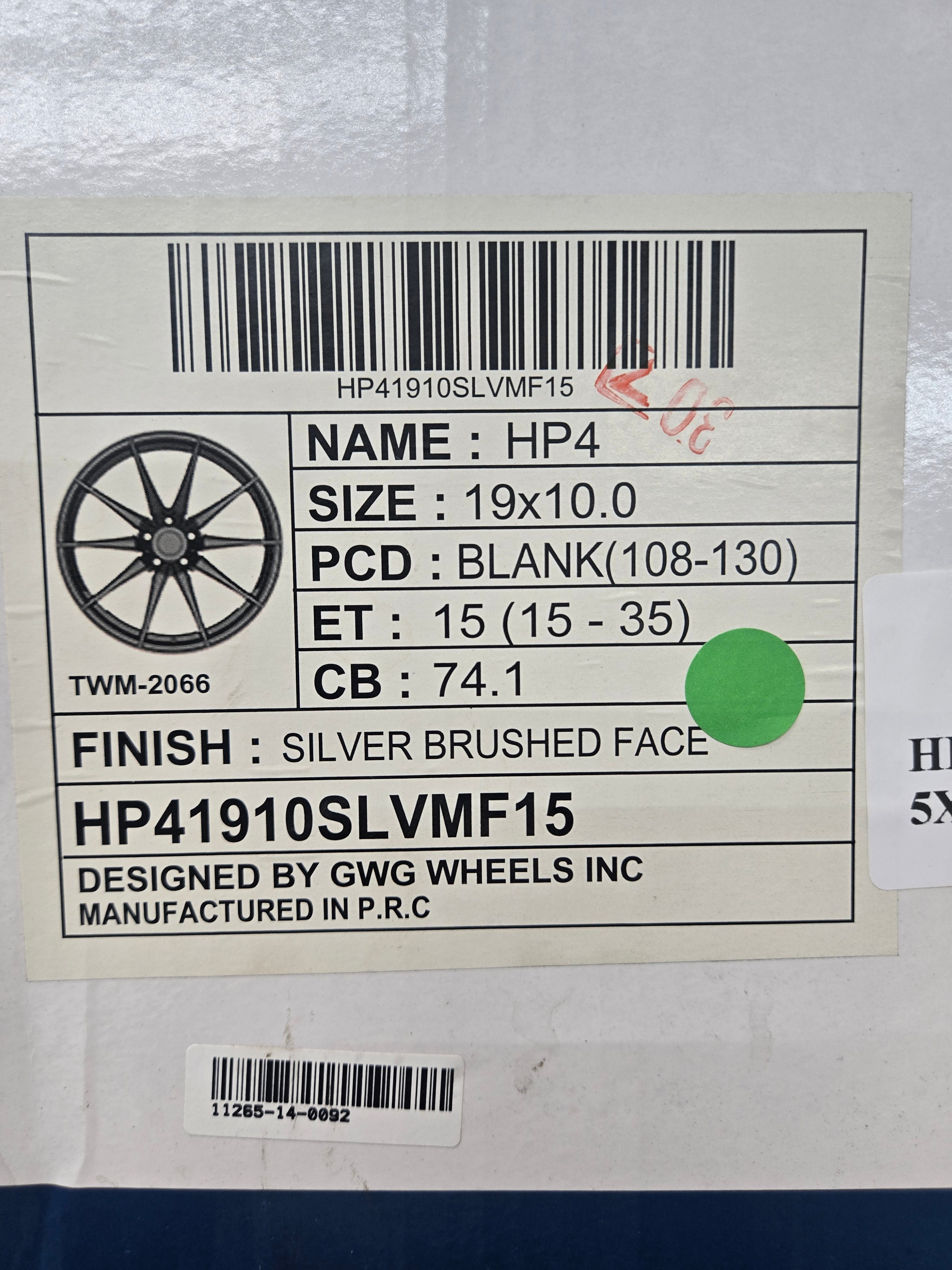 GWG HP4 19X10.0 5X112 5X114.3 SILVER BRUSHED FACE CB74.1 ET30
