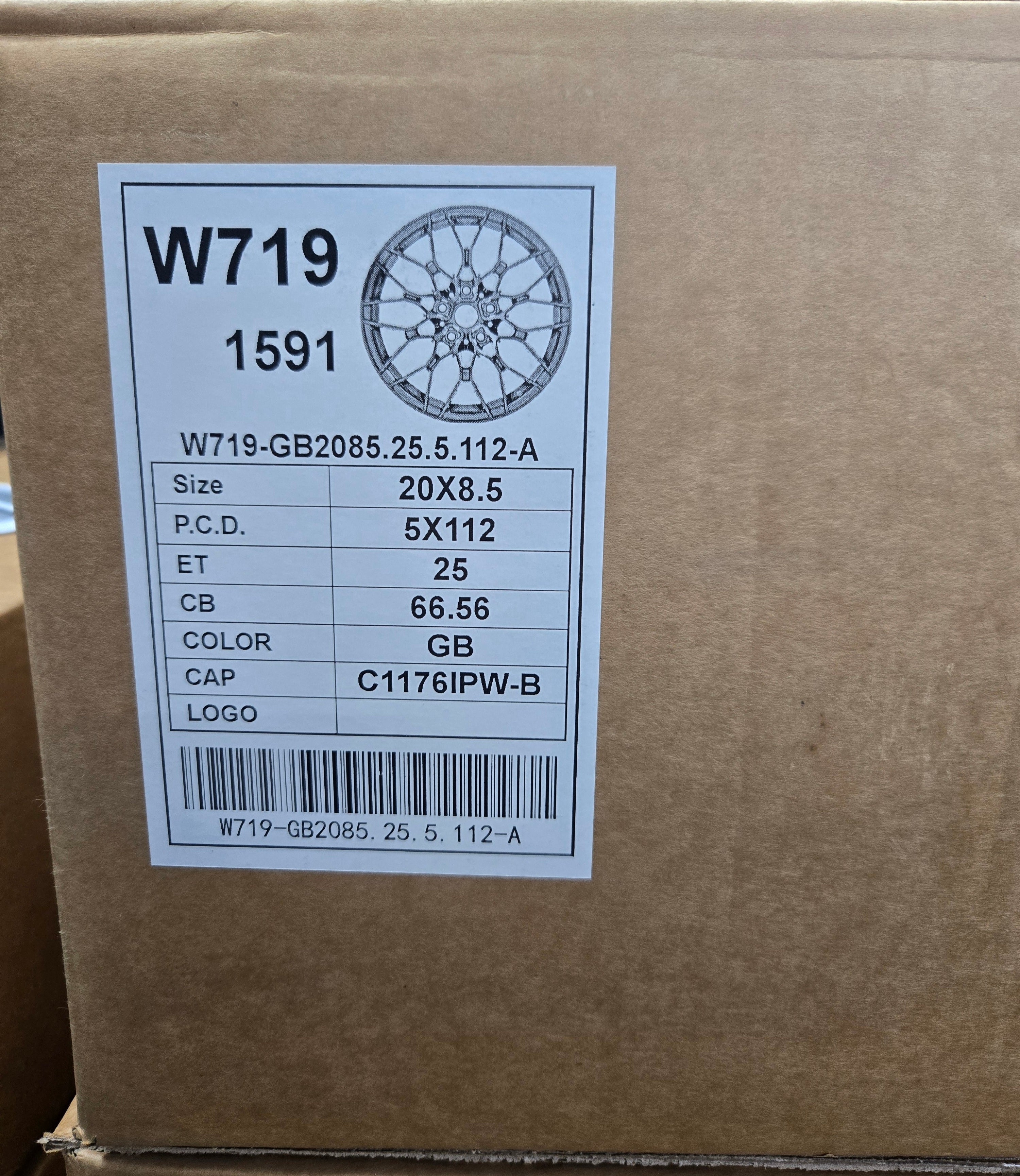 W719 20X8.5 5X112 GLOSS BLACK CB66.6 ET25