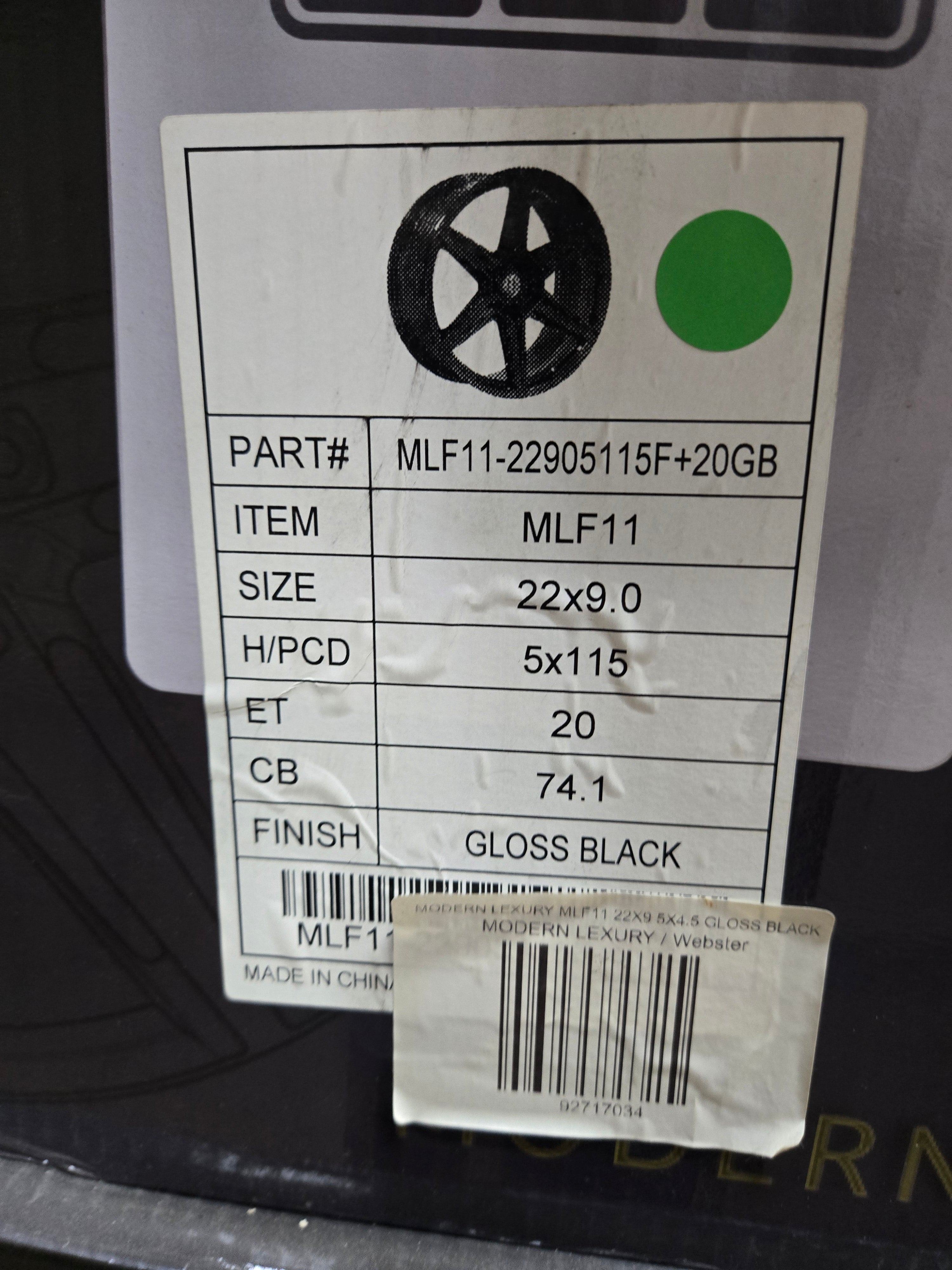 MODERN LEXURY MLF11 22X9 5x115 GLOSS BLACK CB74.1 ET20