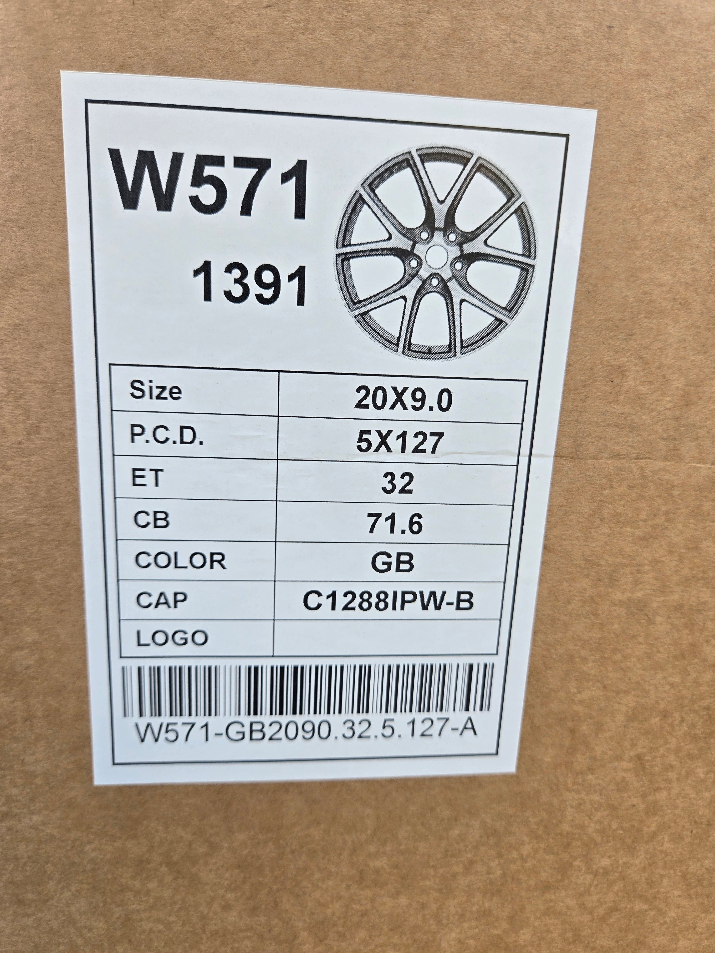 W571 20X9.0 5X127 GLOSS BLACK CB71.1 ET32