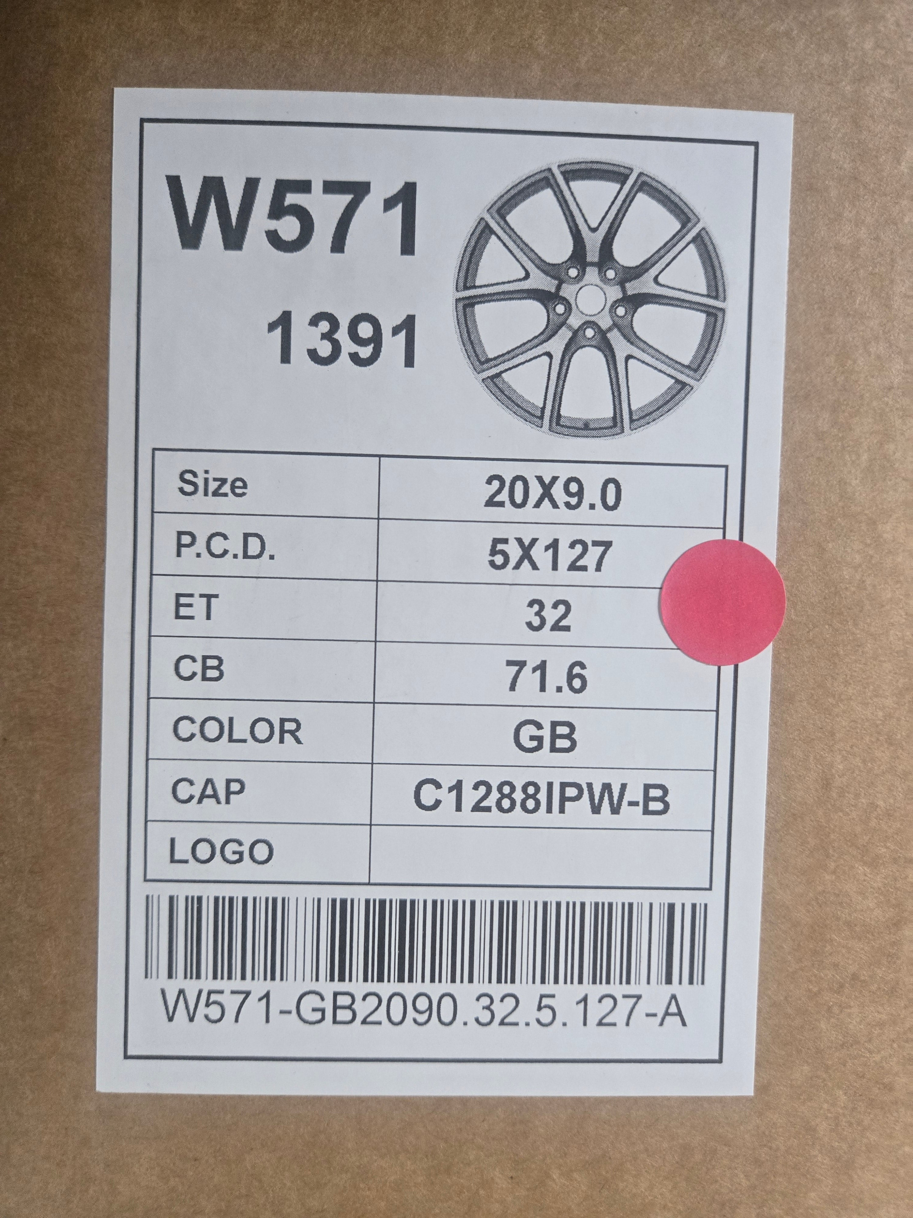 W571 20X10.0 5X127 GLOSS BLACK CB71.1 ET32