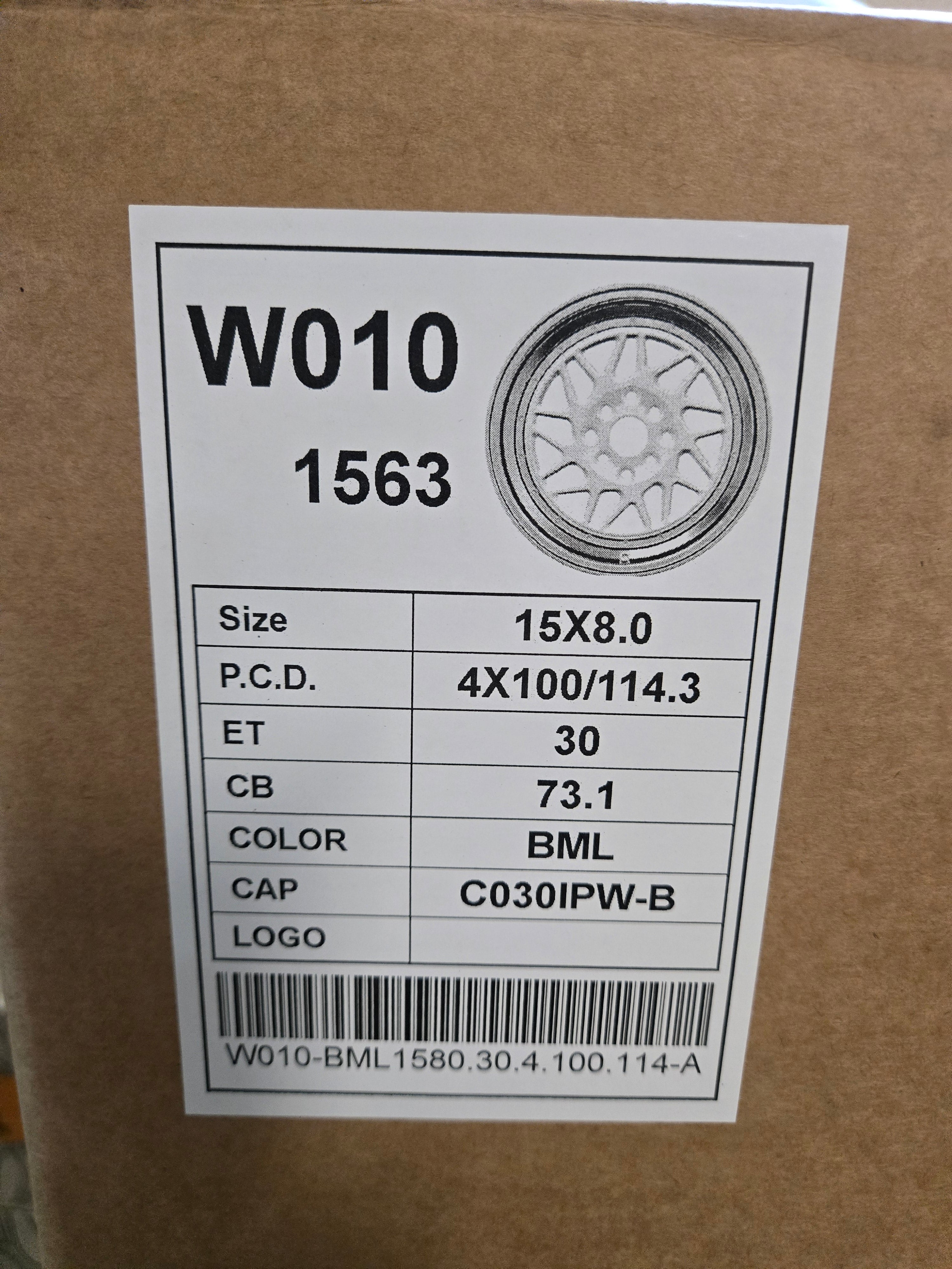 W010 15X8.0 4X100 4X114.3 BLACK MACHINED FACE CB73.1 ET30