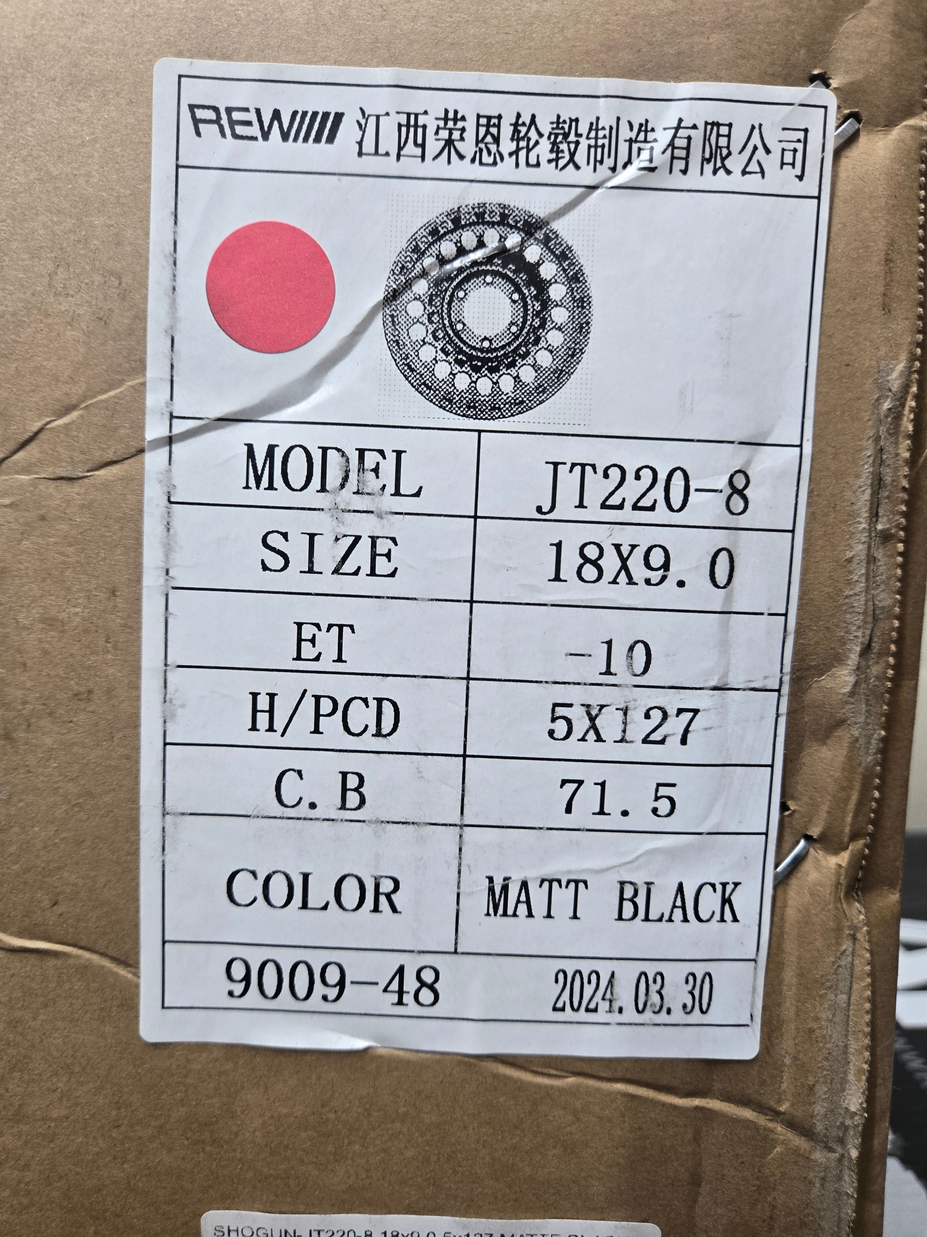 SHOGUN-JT220-8 18x9.0 5x127 MATTE BLACK CB71.1 -10