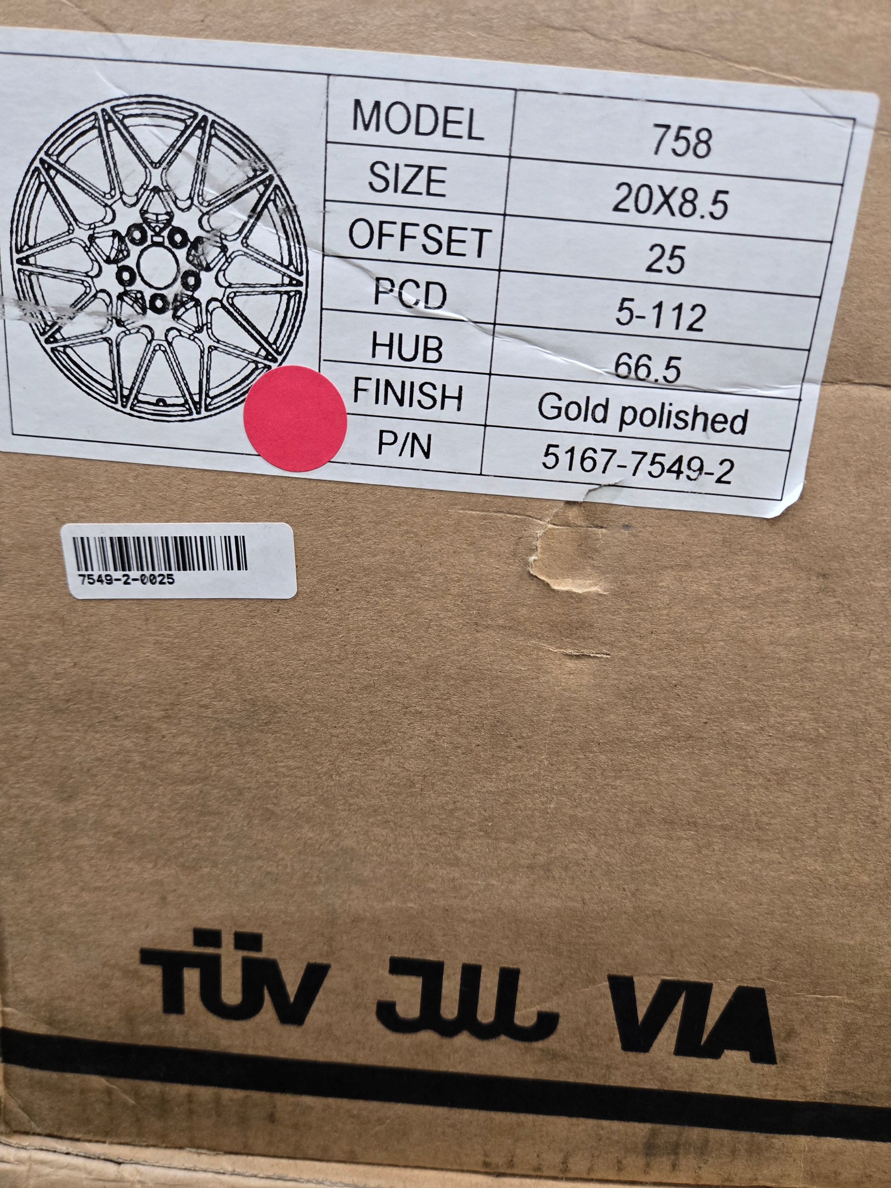 758 WHEELS 20X8.5 5X112 GOLD POLISHED