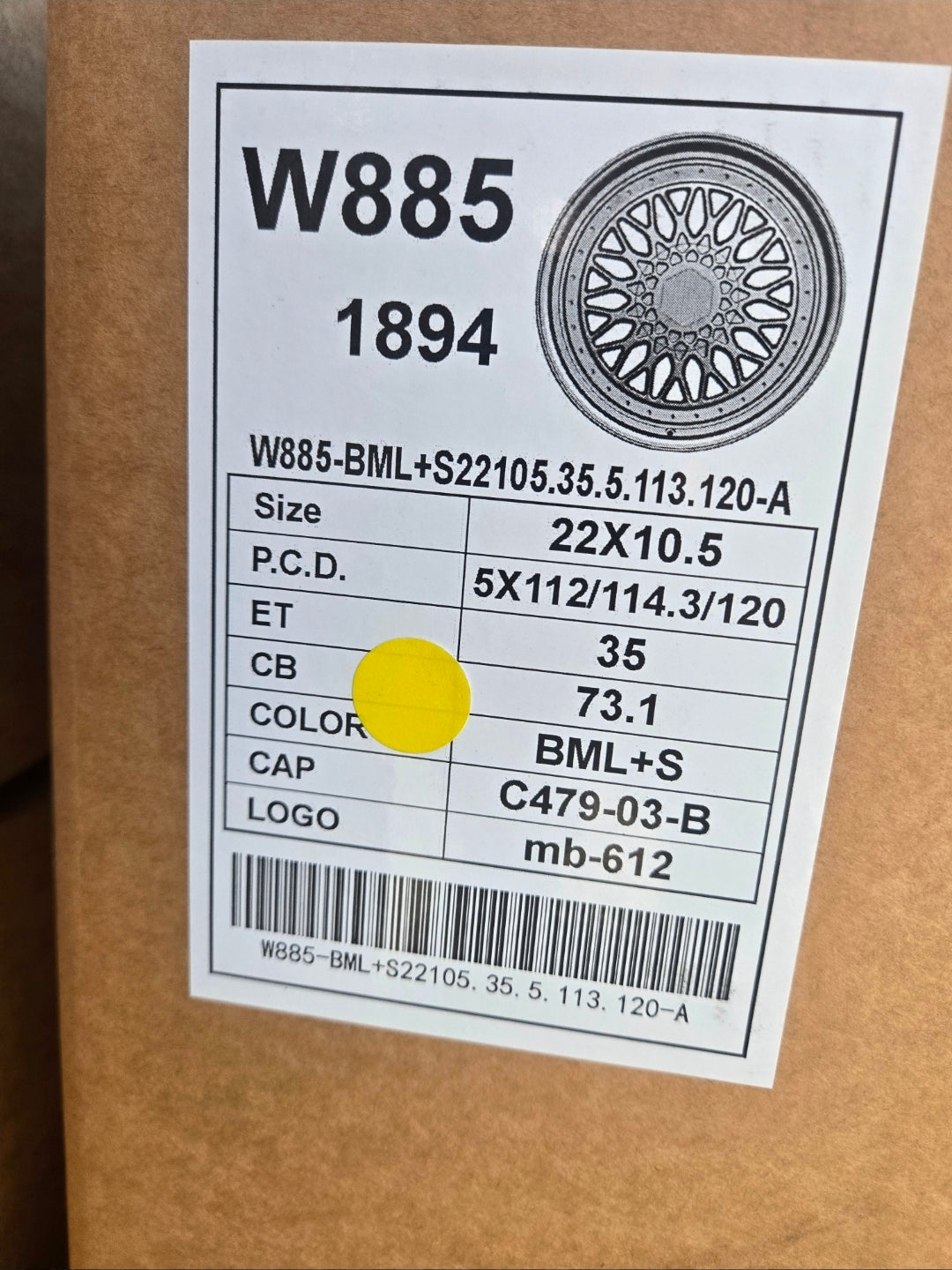 W885 22X10.5 5X112 5X114.3 5X120 BLACK MACHINED FACE CB73.1 ET35