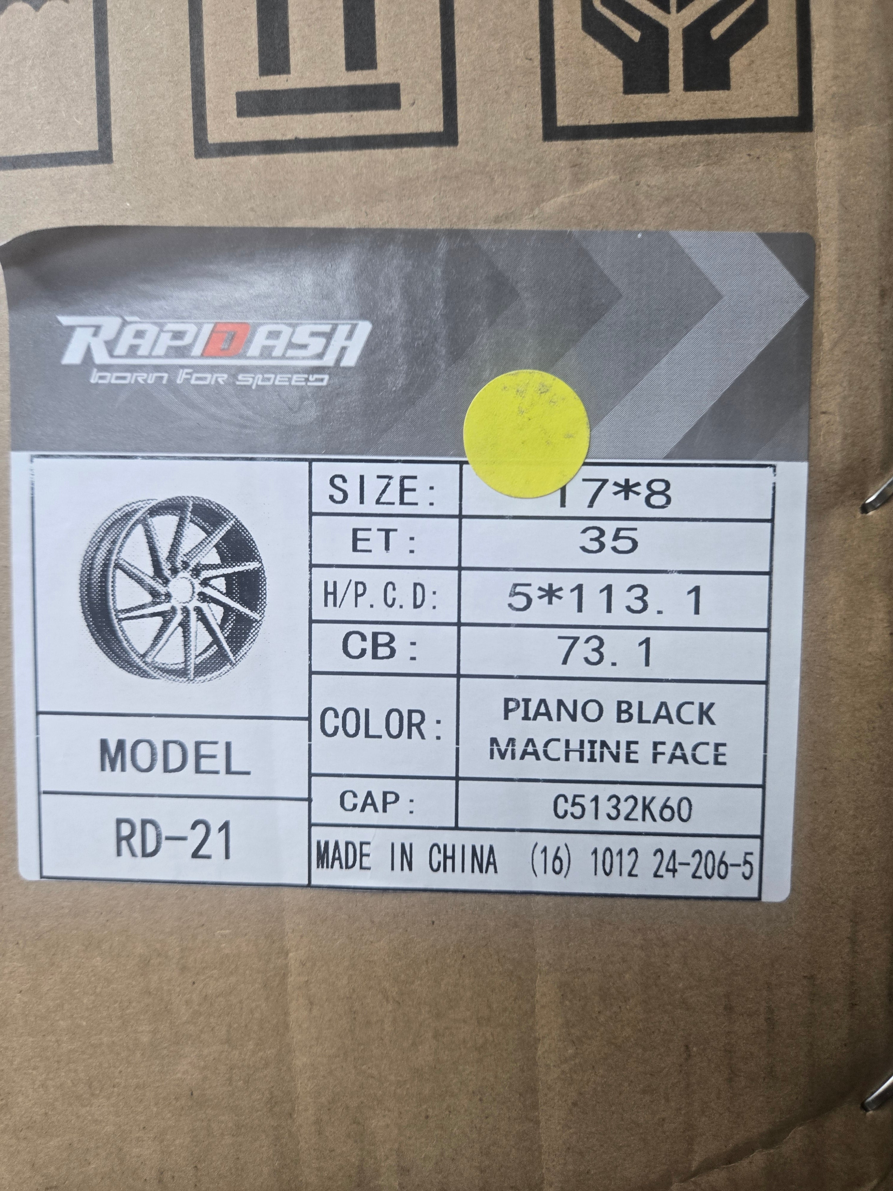 RAPIDASH-RD-21 17x8.0 5x112 5x114.3 GLOSS BLACK MACHINED FACE CB73. ET35
