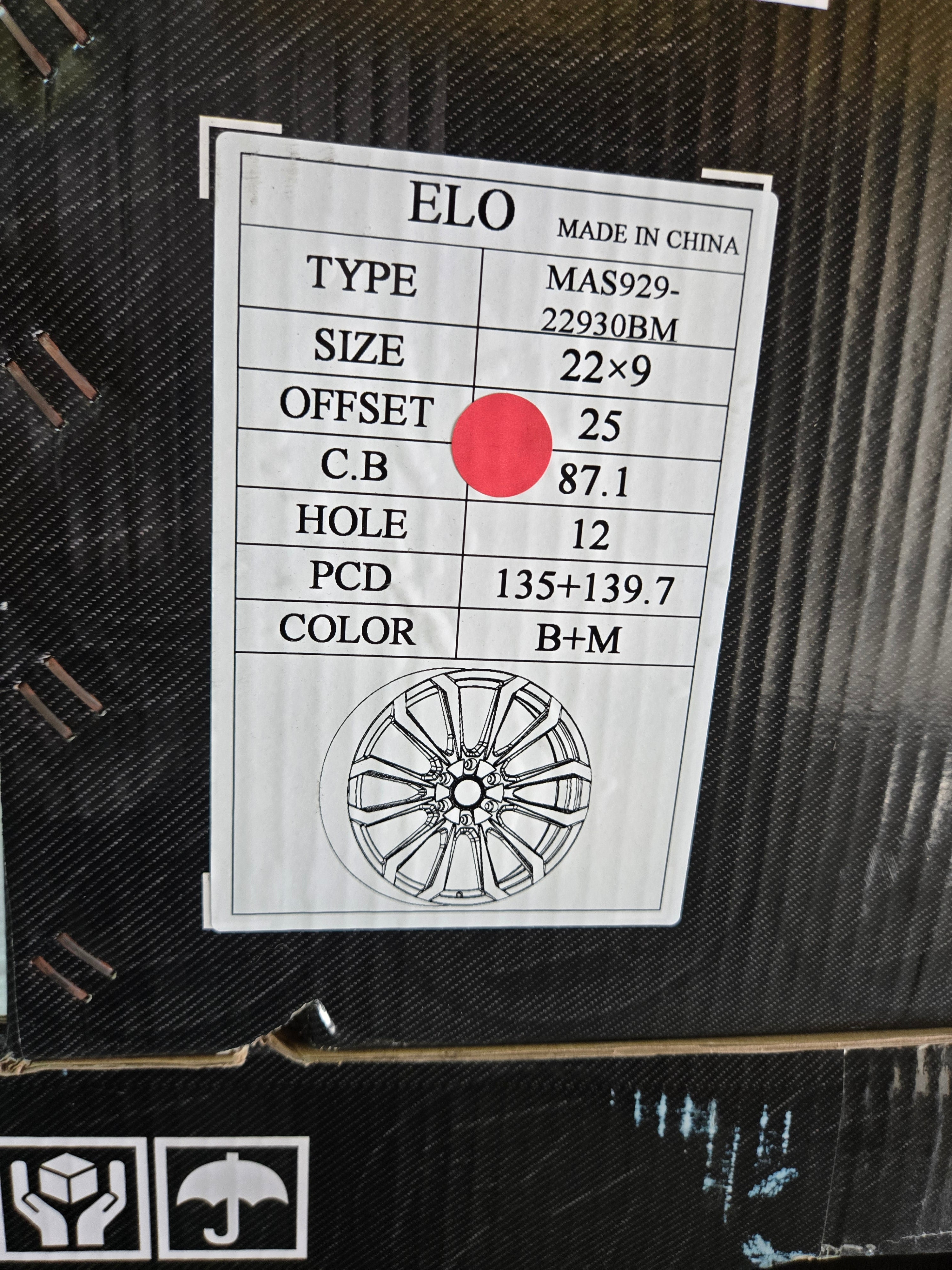MAS929 22X9.0 6X135 6X139.7 BLACK MACHINED TITAN CB87.1 ET25
