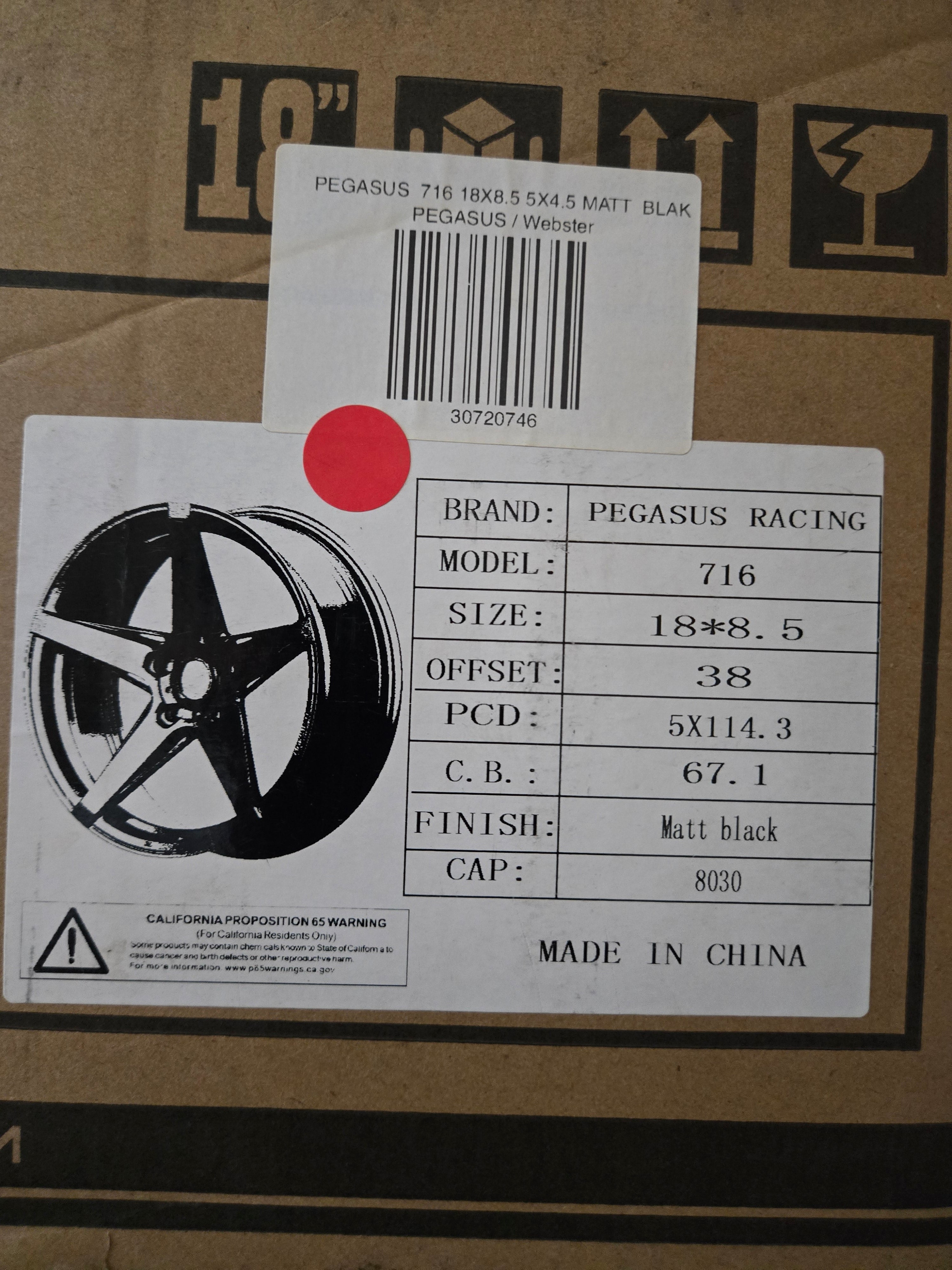 PEGASUS 716 18x8.5 5x114.3 MATTE BLACKCB67 ET38