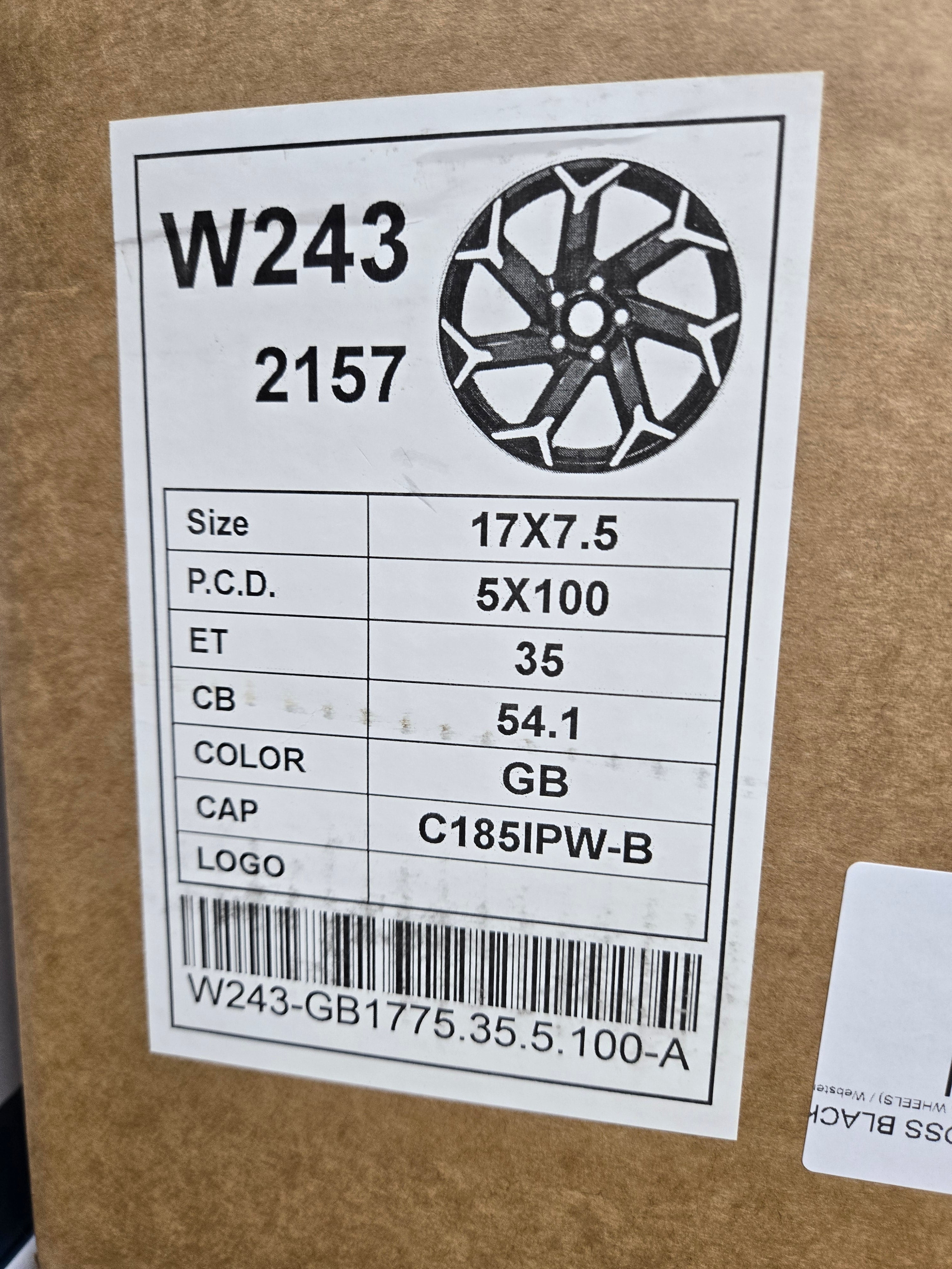 W243 F3051 17×7.5 5×100 GLOSS BLACK CB54.1 ET35