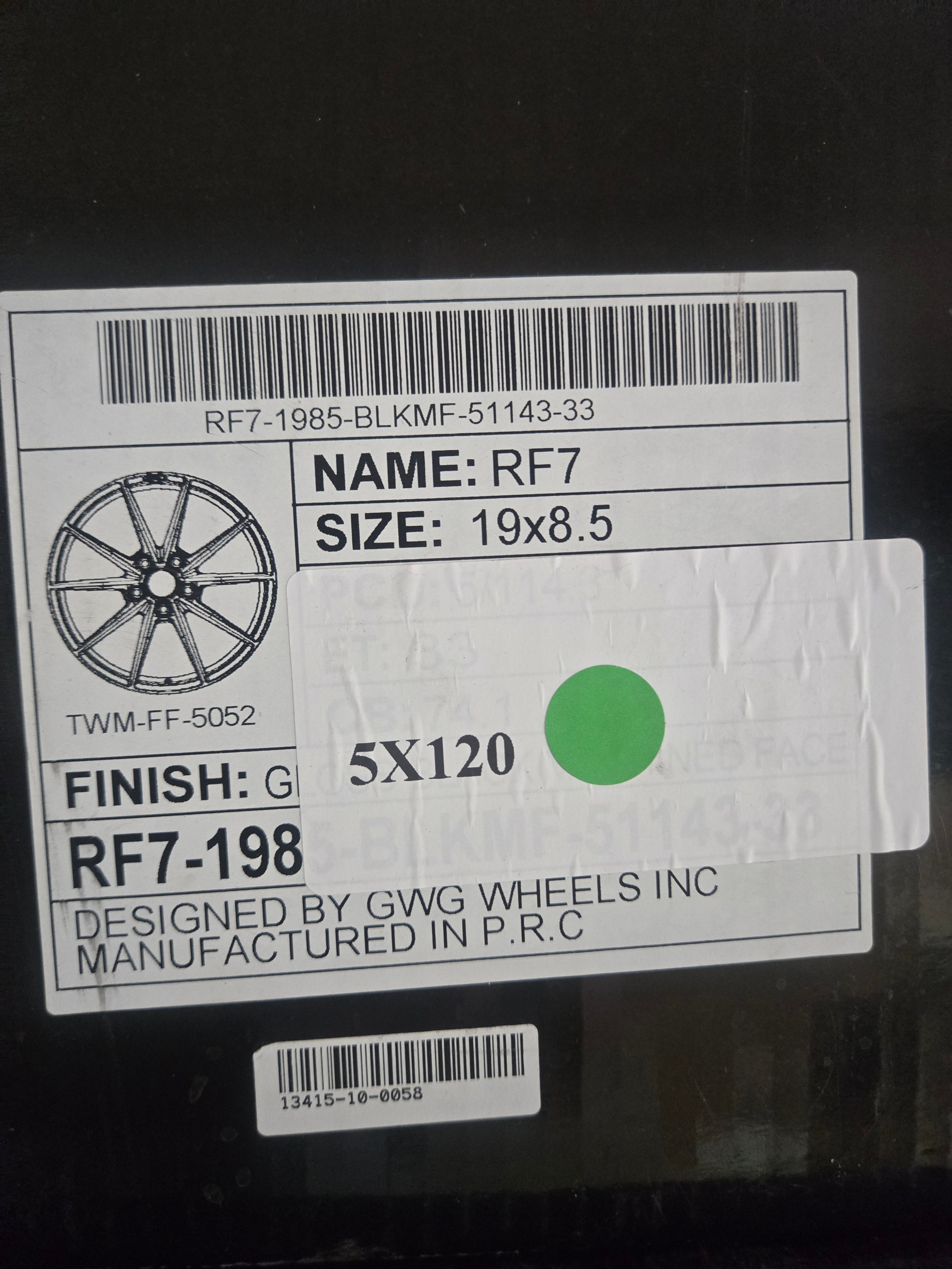 GWG RF7 19X8.5 5X120 BLACK MACHINED FACE CB74.1 ET33