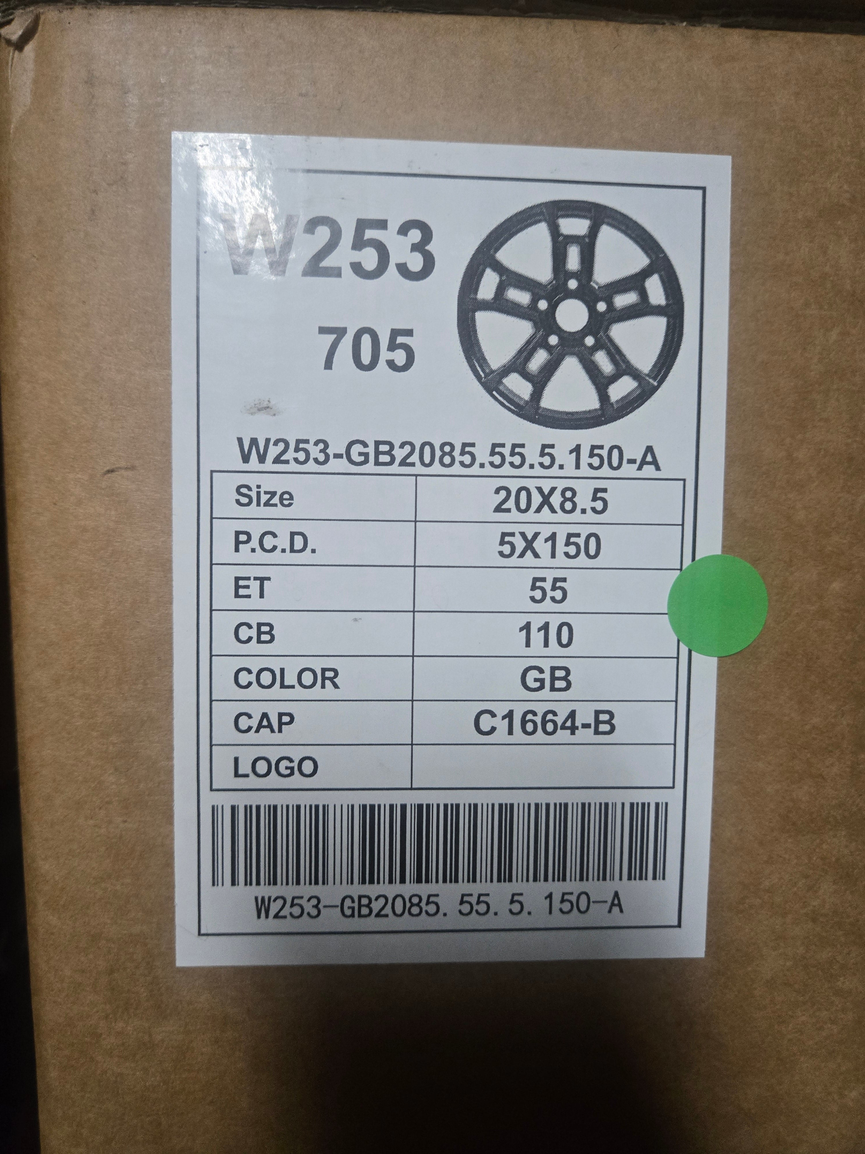W253 20X8.5 5X150 GLOSS BLACK CB110 ET55
