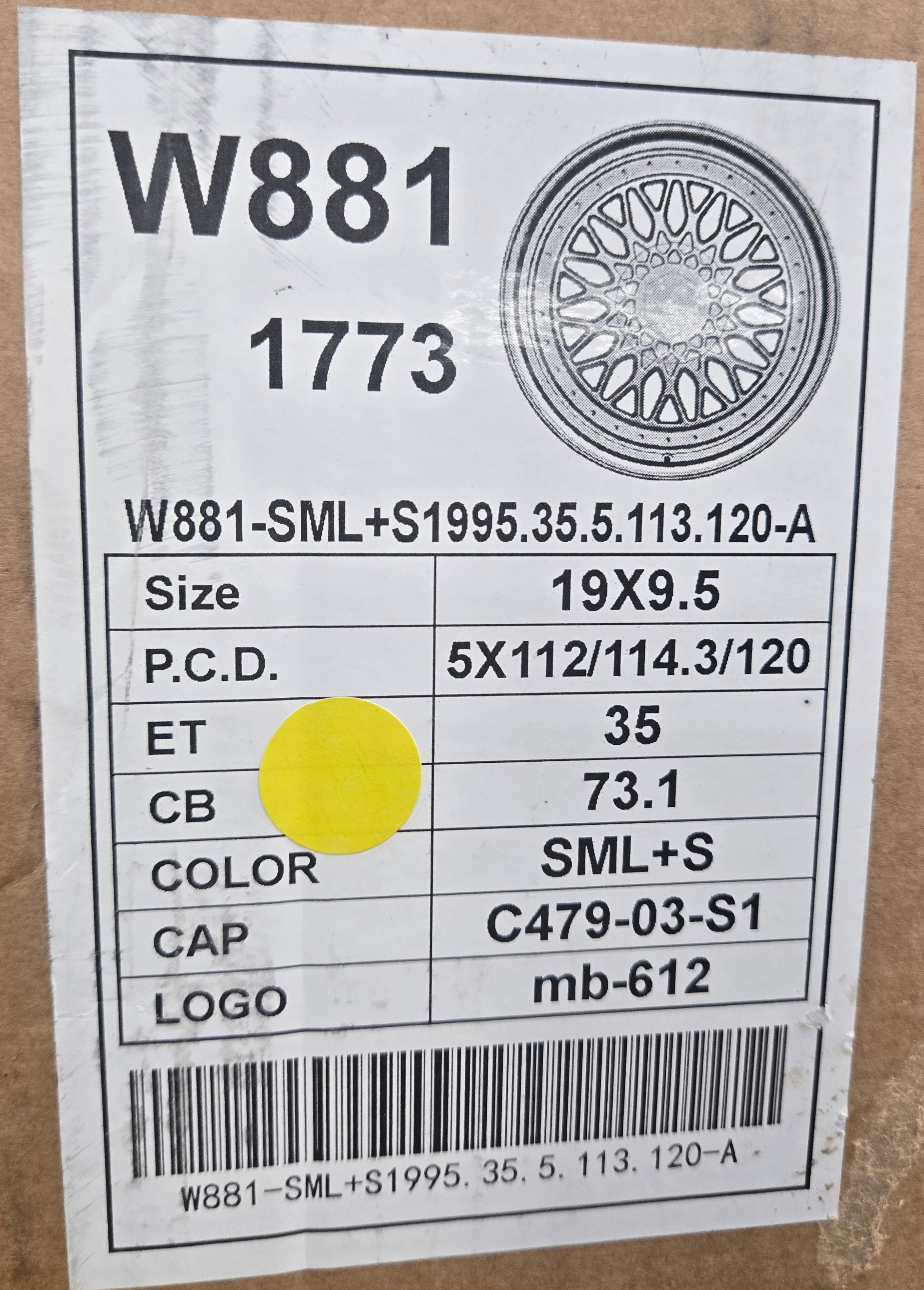 W881 19X9.5 5X112 5X114.3 5X120 SILVER MACHINED FACE CB73.1 ET35