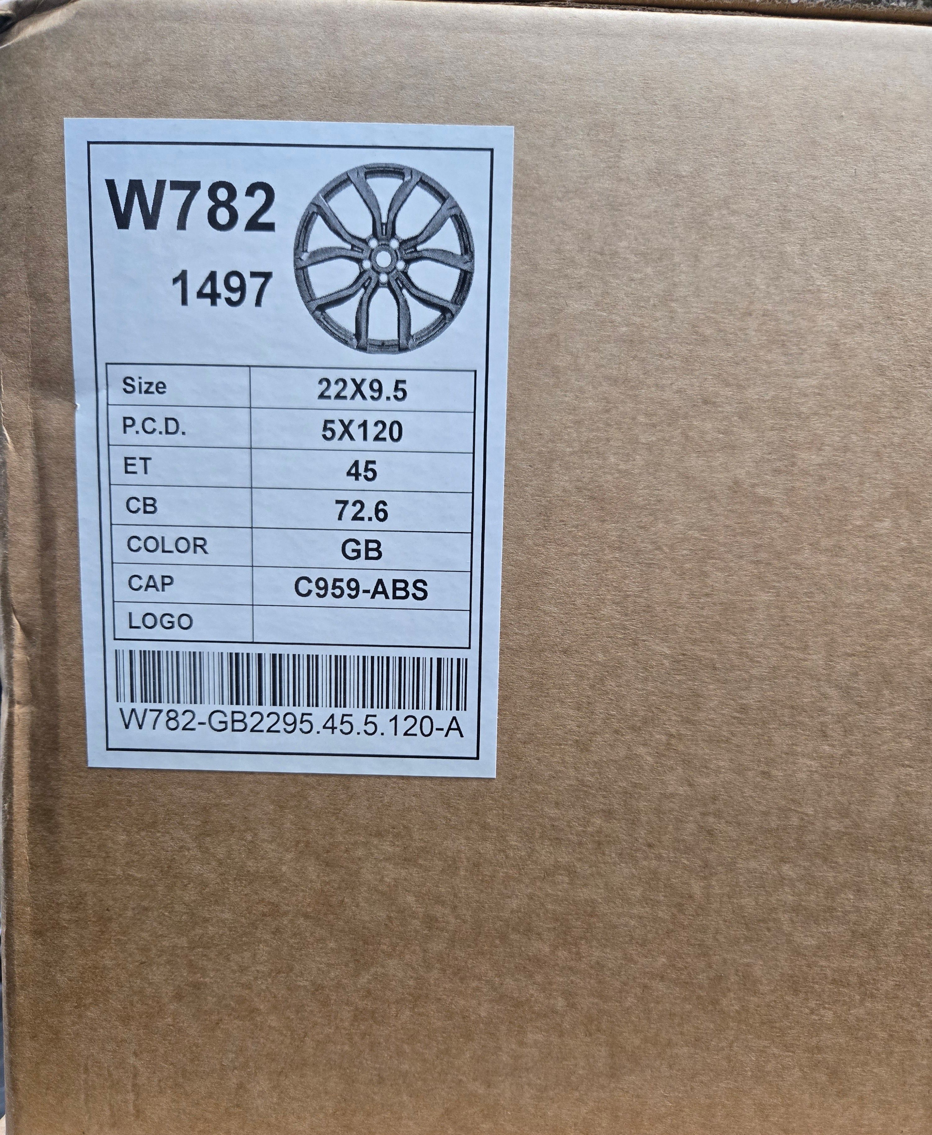 W782 22X9.5 5X120 GLOSS BLACK CB72.6 ET45