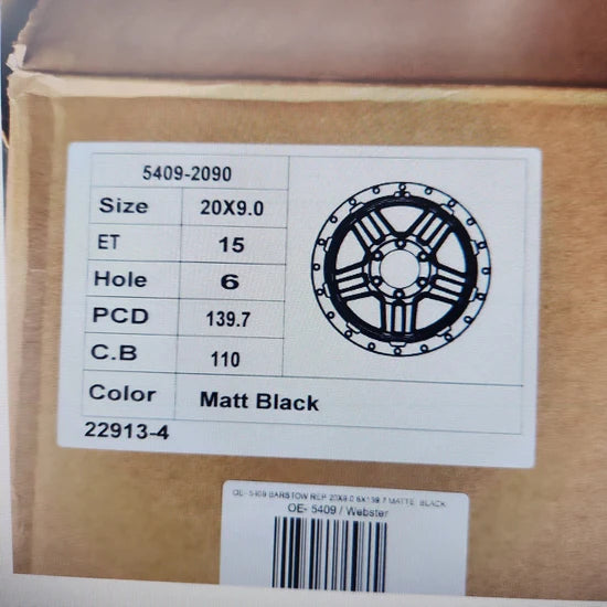 OE- 5409 BARSTOW REP 20X9.0 6X139.7 MATTE BLACK