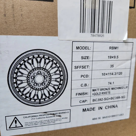UNLEASH- RBM1 19X9.5 5X4.5/ 5X120 MATT BRONZE MACHINE LIP GOLD RIVETS