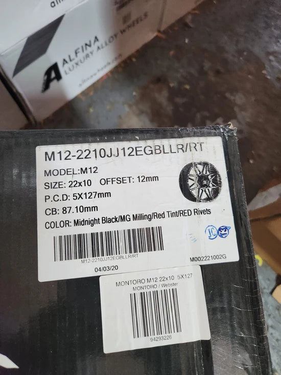 M12 22X10 5X127 MIDNIGHT BLACK MG RED TINT RED RIVETS