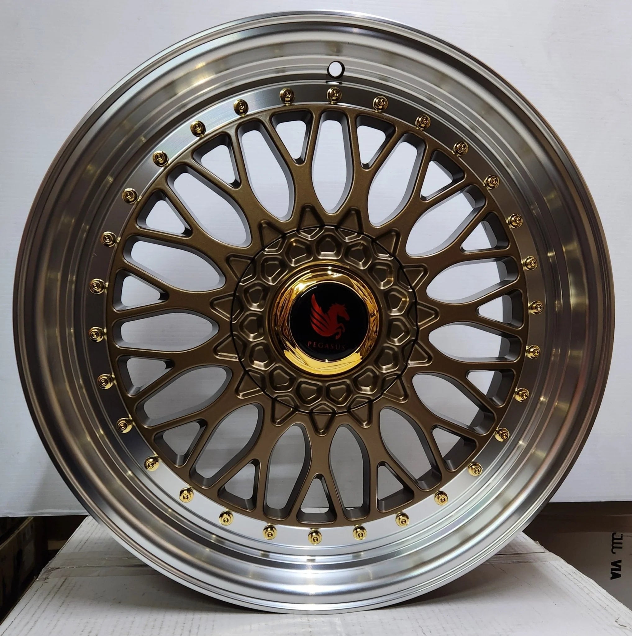 UNLEASH- WHEELS RBM1 19X8.5 5X4.5/ 5X120 MATT BRONZE MACHINE LIP GOLD RIVETS