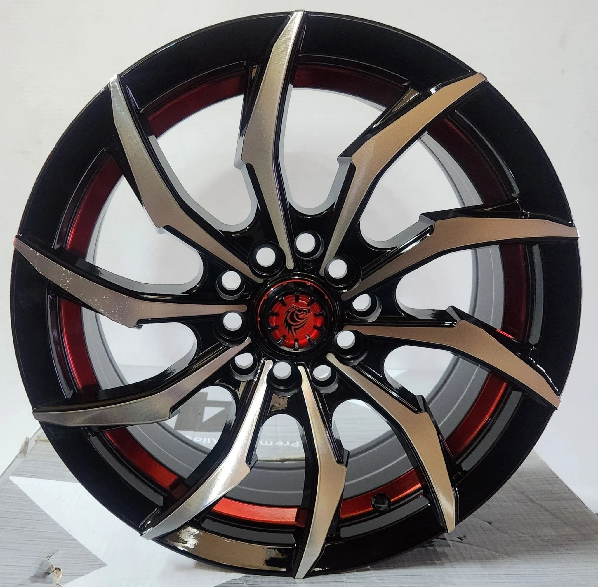 RAPIDASH RD16 15x6.5 5x100 / 5x114.3 GLOSS BLACK MACHINED FACE RED UNDER CUT