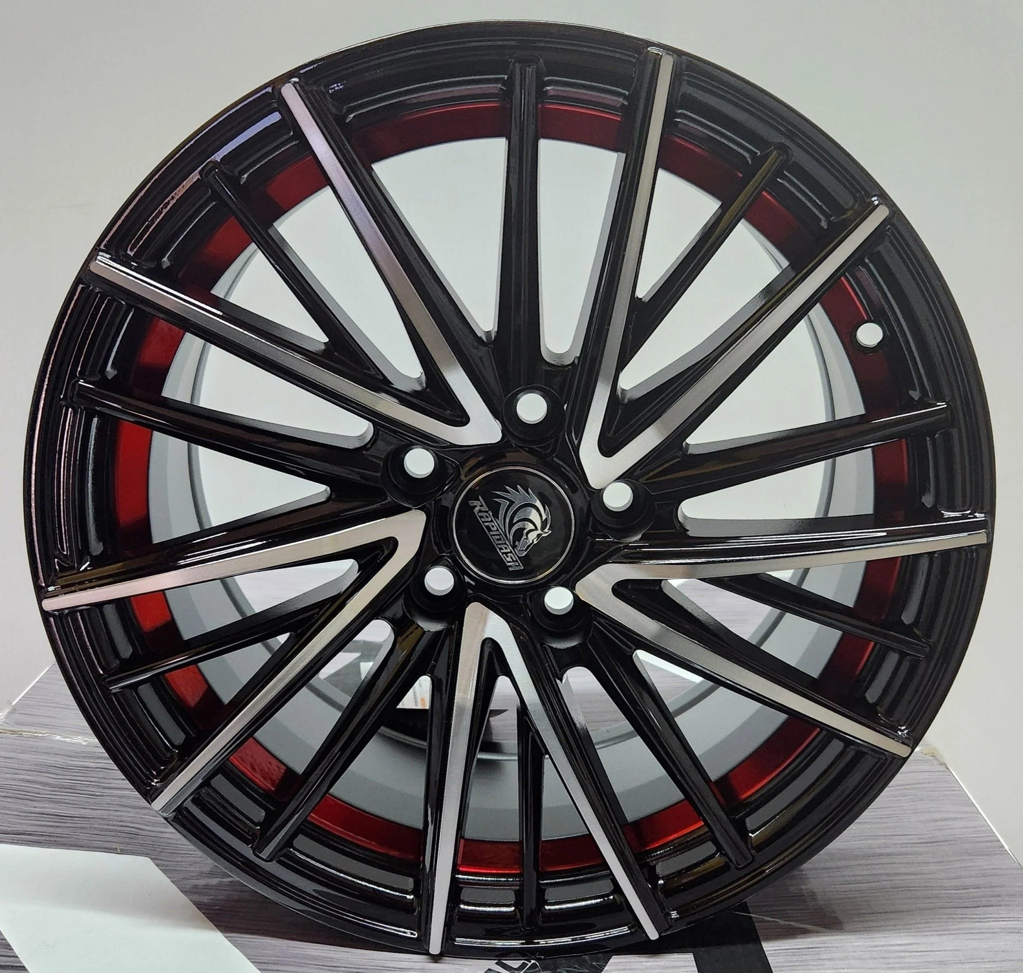RAPIDASH RD-S9 16x7.0 5x108 GLOSS BLACK MACHINE FACE WITH RED UNDER CUT
