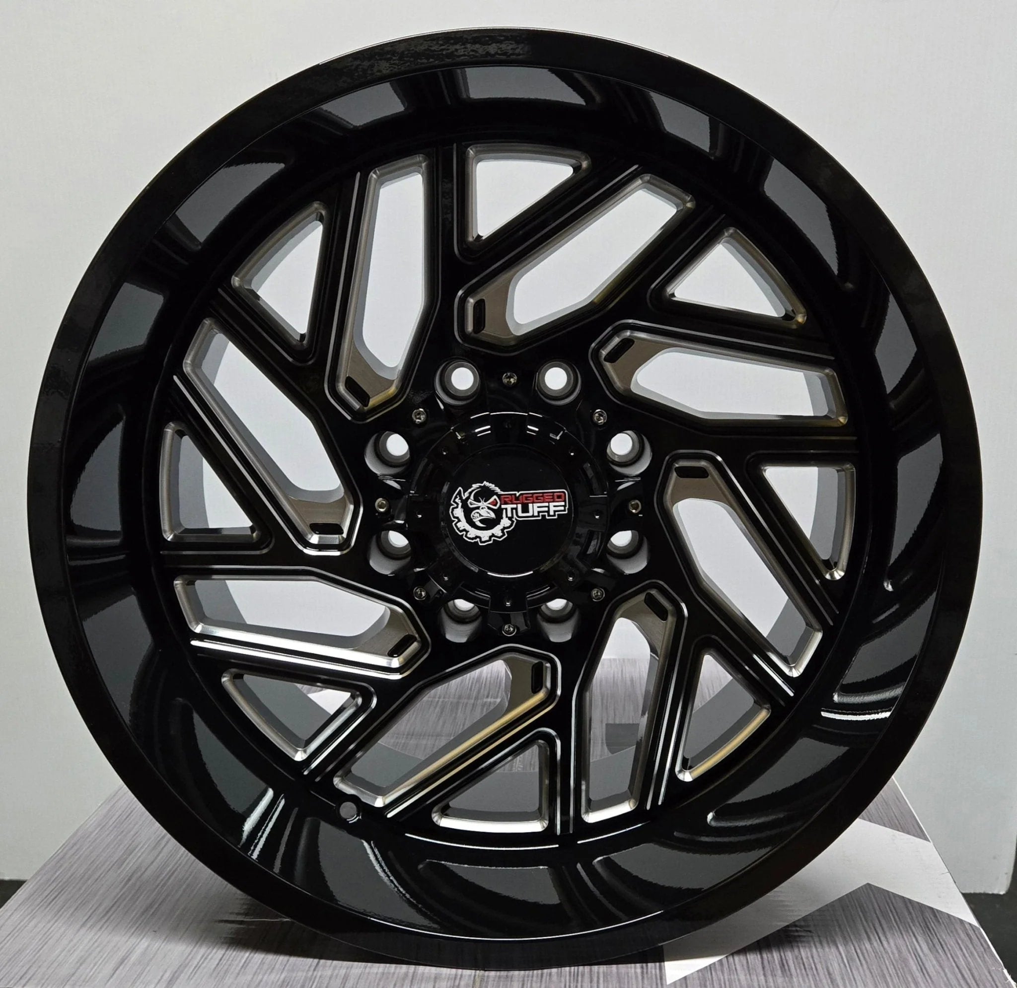 RUGGED TUFF RT828 20x10 8x170 GLOSS BLACK MACHINED MILLING WINDOW CB125.5 ET-18