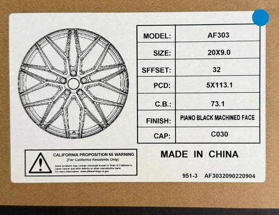 ALFINA AF303 20x9 5x112  5x114.3 GLOSS BLACK MACHINED FACE CB73.1 ET32