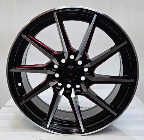 AXIA AF-37 16×7 5×100 / 5×114.3 GLOSS BLACK MACHINED FACE RED MILLED SPOKES
