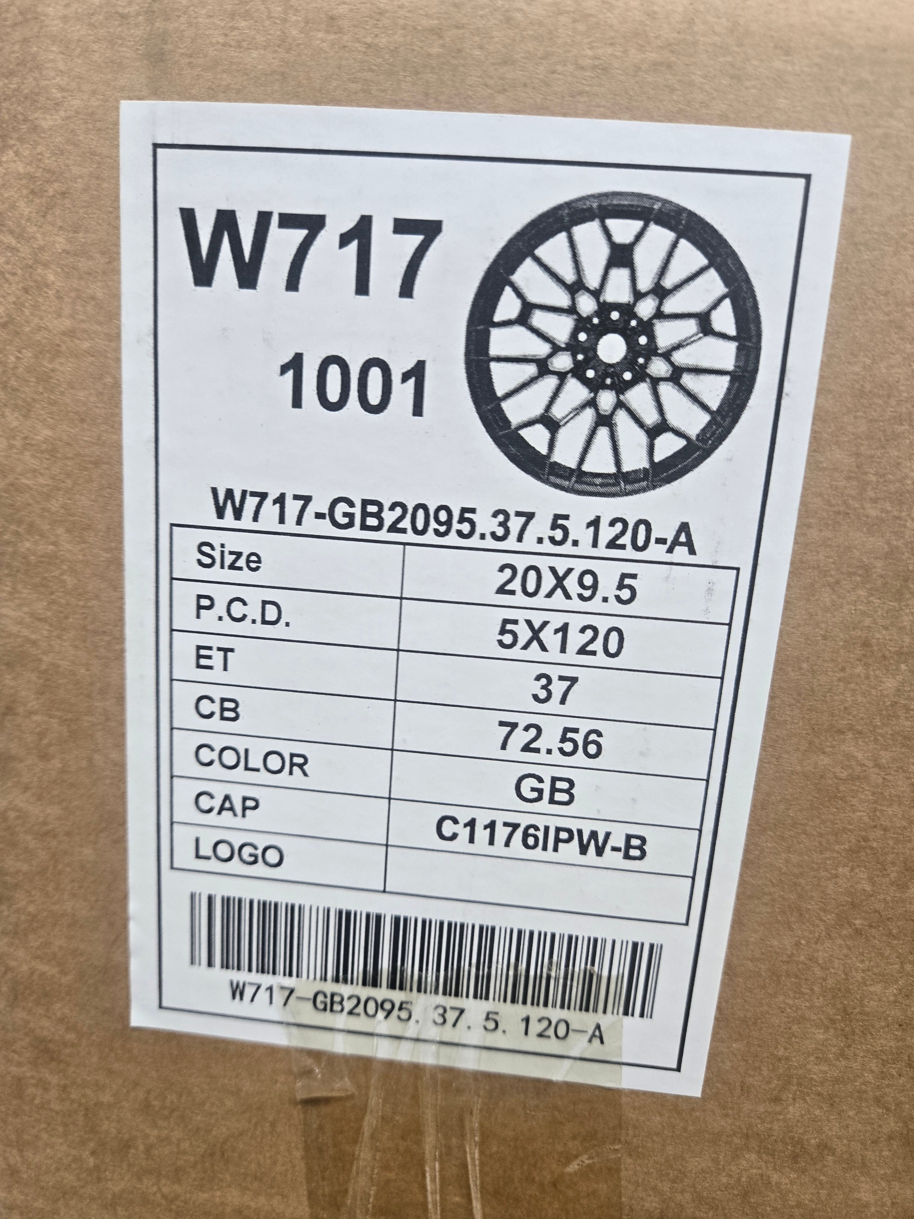 W717 20X9.5 5X120 GLOSS BLACK CB72.1 ET37