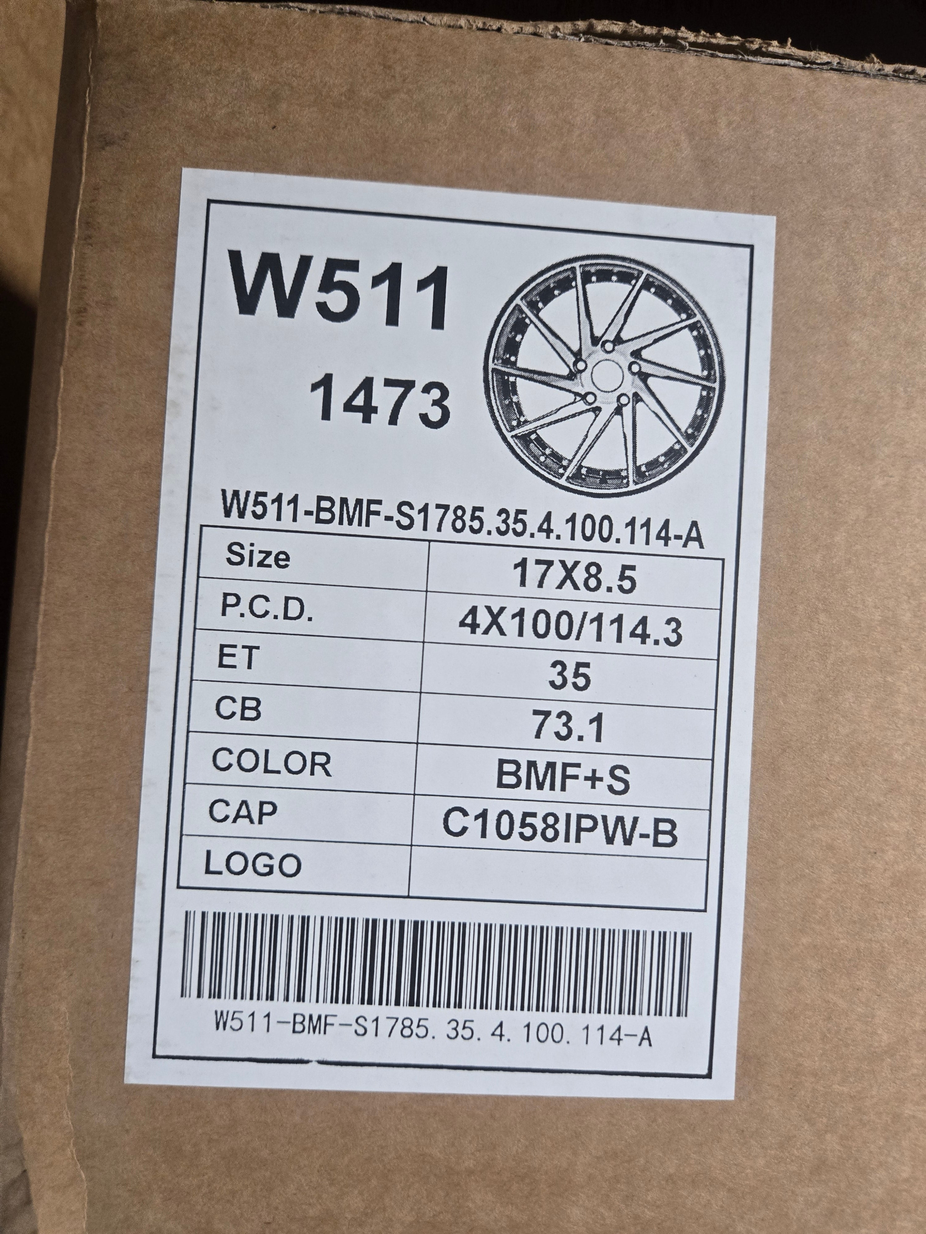 W511 17X8.5 4X100 4X114.3 GLOSS BLACK MACHINED FACE CB73.1 ET35